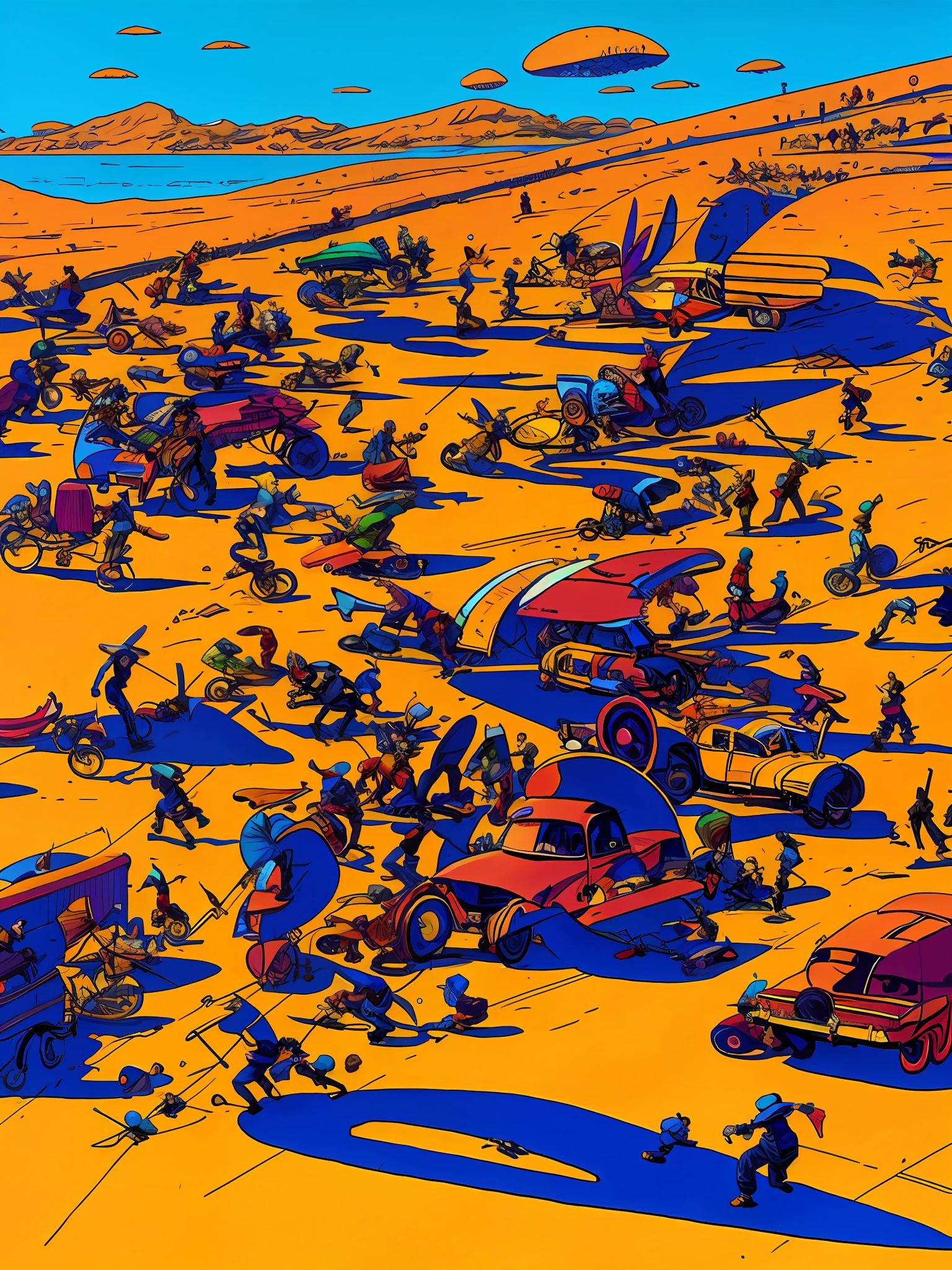 a painting of a freestyle battle by Moebius Jean Giraud