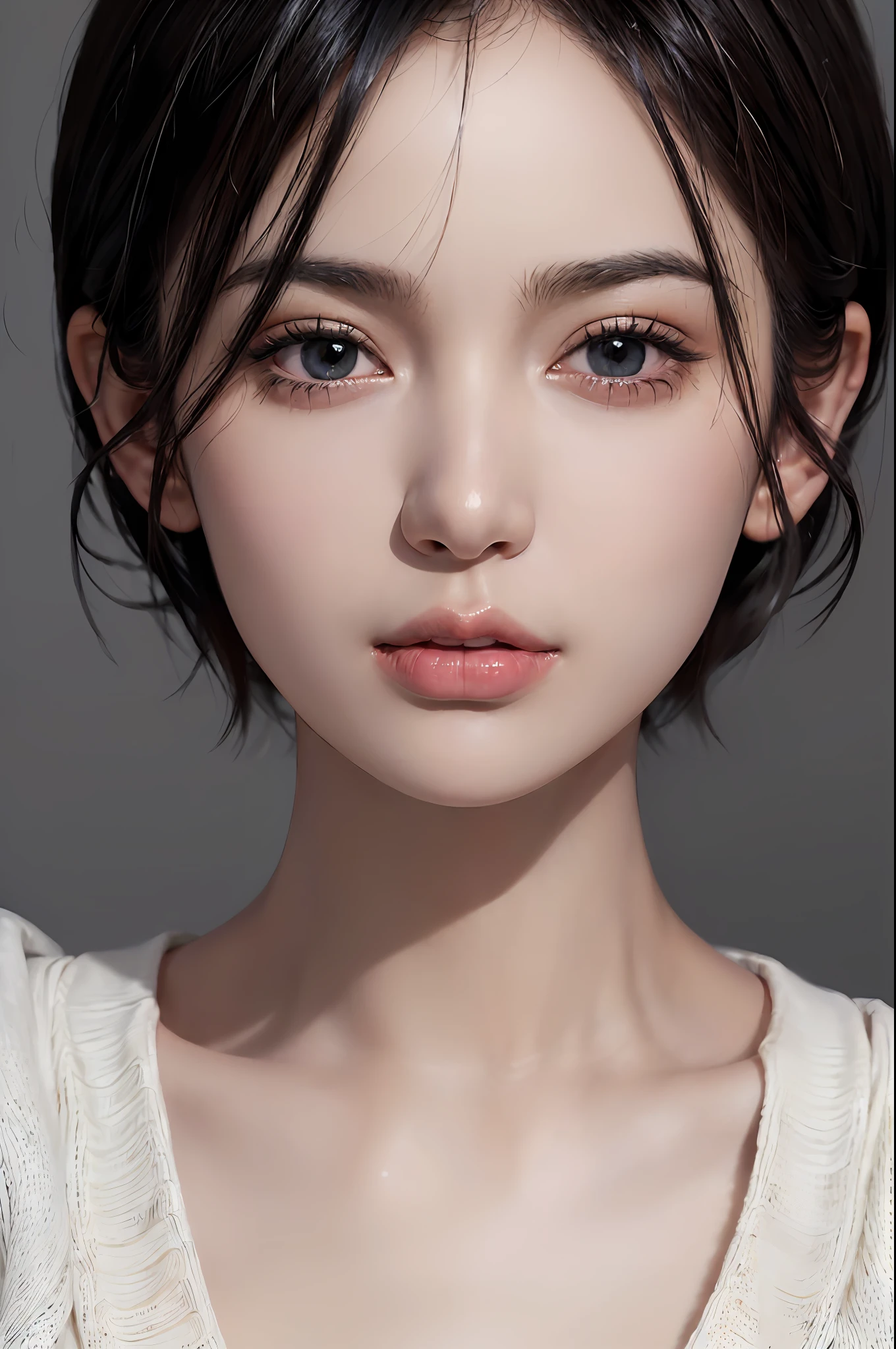 (masterpiece:1.3), (8k, photorealistic, RAW photo, best quality: 1.4), (1girl), beautiful face, (realistic face), (black hair, short hair:1.3), beautiful hairstyle, realistic eyes, beautiful detailed eyes, (realistic skin), beautiful skin, (sweater), absurdres, attractive, ultra high res, ultra realistic, highly detailed, golden ratio