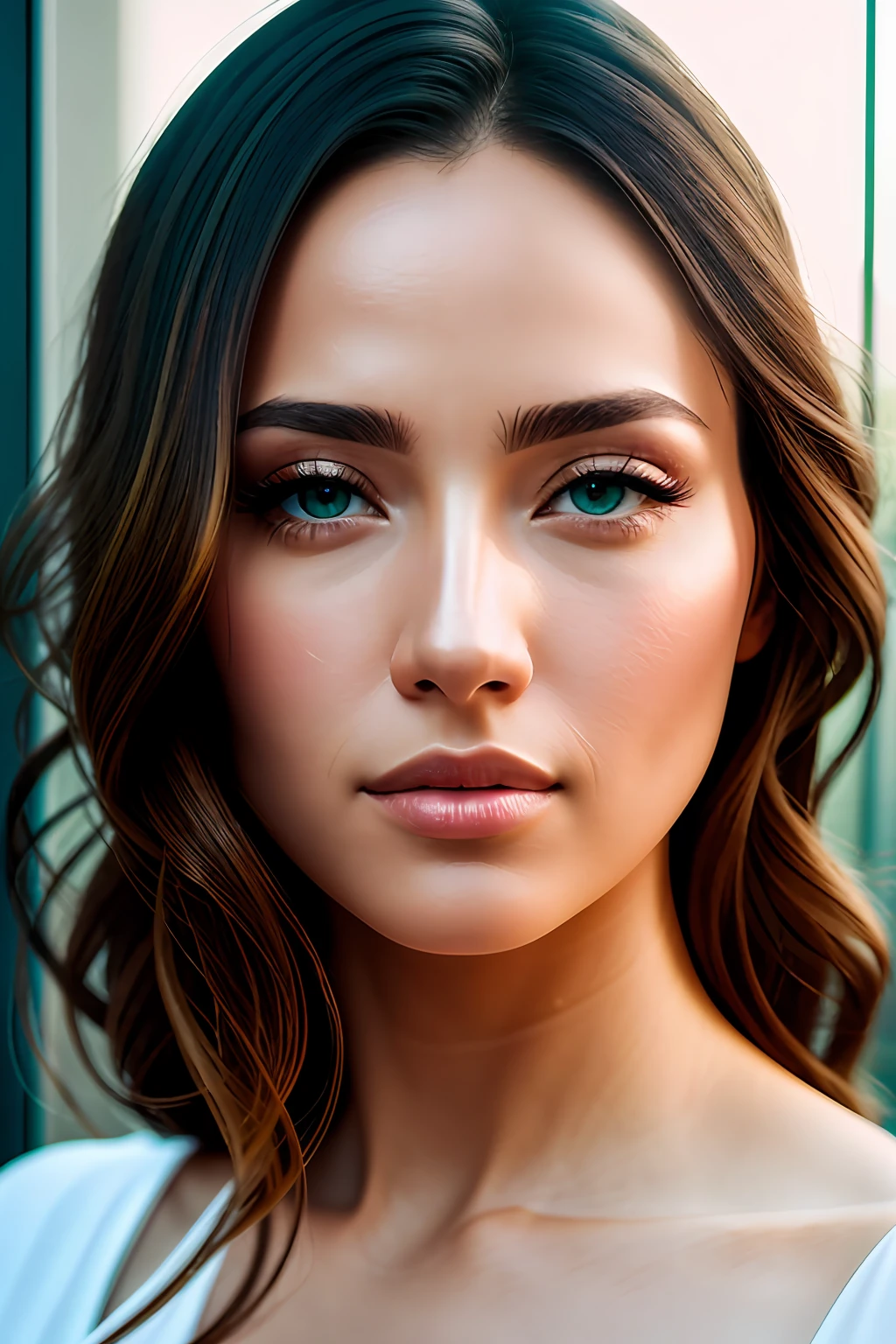 beautiful woman, ultra realistic, natural lights, wide angle, 16k, photography, glass wall, uhd, masterpiece