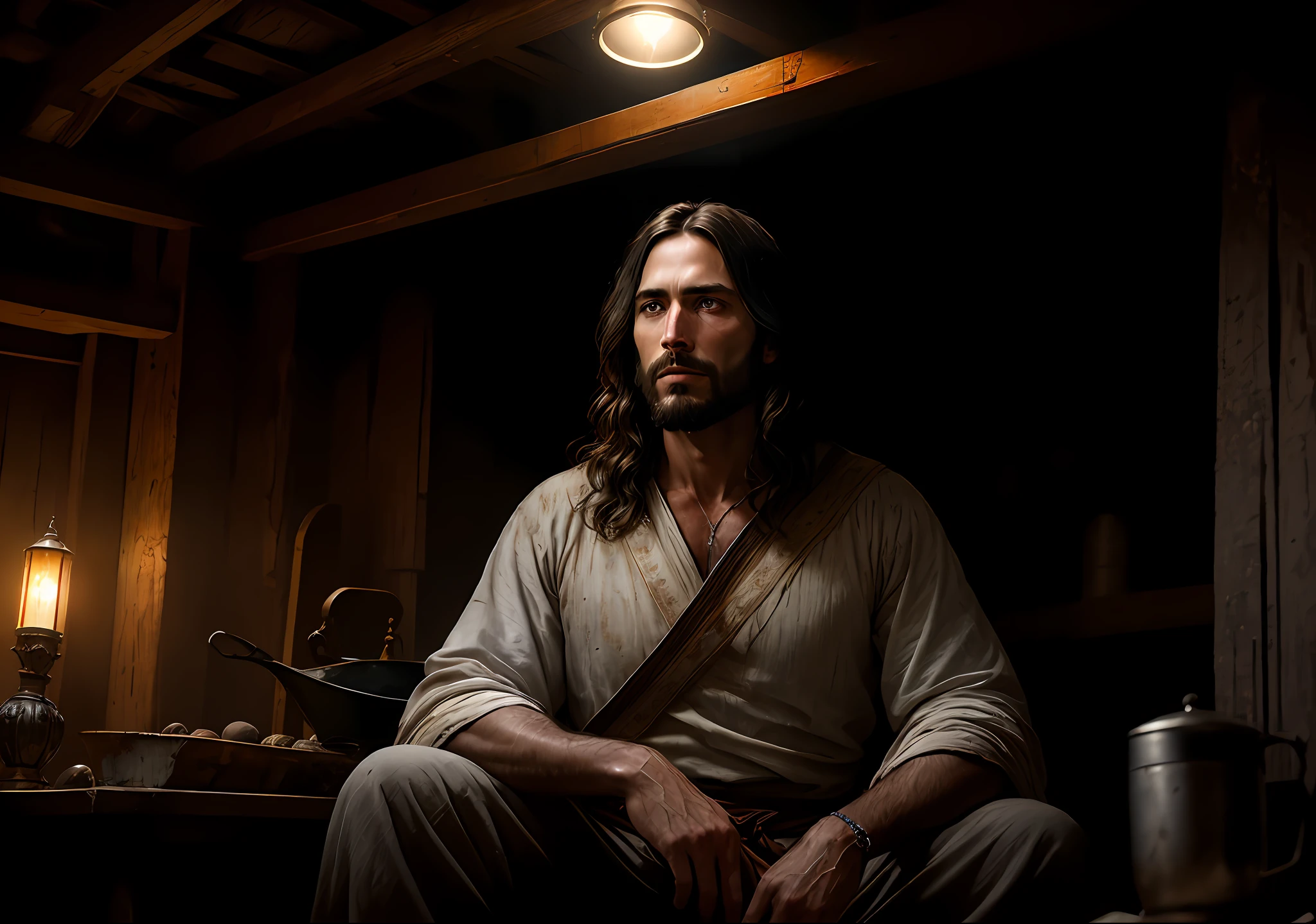 JESUS CHRIST sitting on the old boat Dark photo: realistic epic, soft cinematic portrait, adobe lightroom, photographic lab, highly detailed, faded, art by Greg Rutkowski and Artgerm ,neutral colors: 1,2), (HDR: 1,4) , (soft colors:1.2), hyperdetailed, (artstation:1.4), cinematic, warm lights, dramatic light, (intricate details:1.1), complex background, (rutkowski:0.66), (blue and orange:0.4)