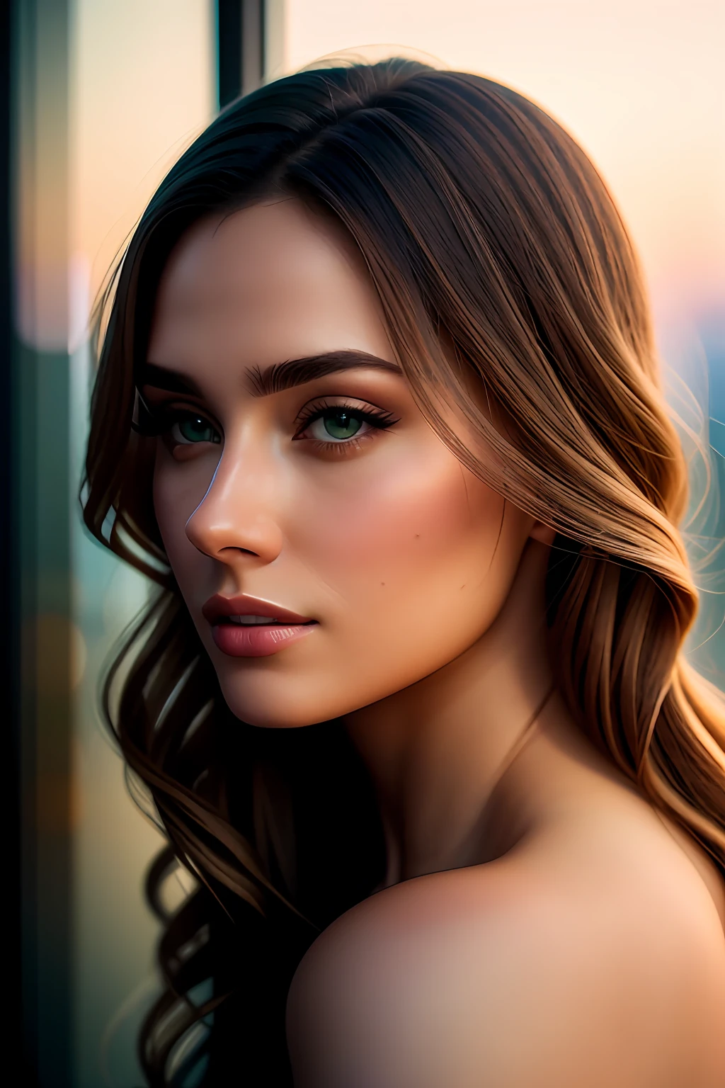 beautiful woman, ultra realistic, natural lights, wide angle, 16k, photography, glass wall, uhd, masterpiece