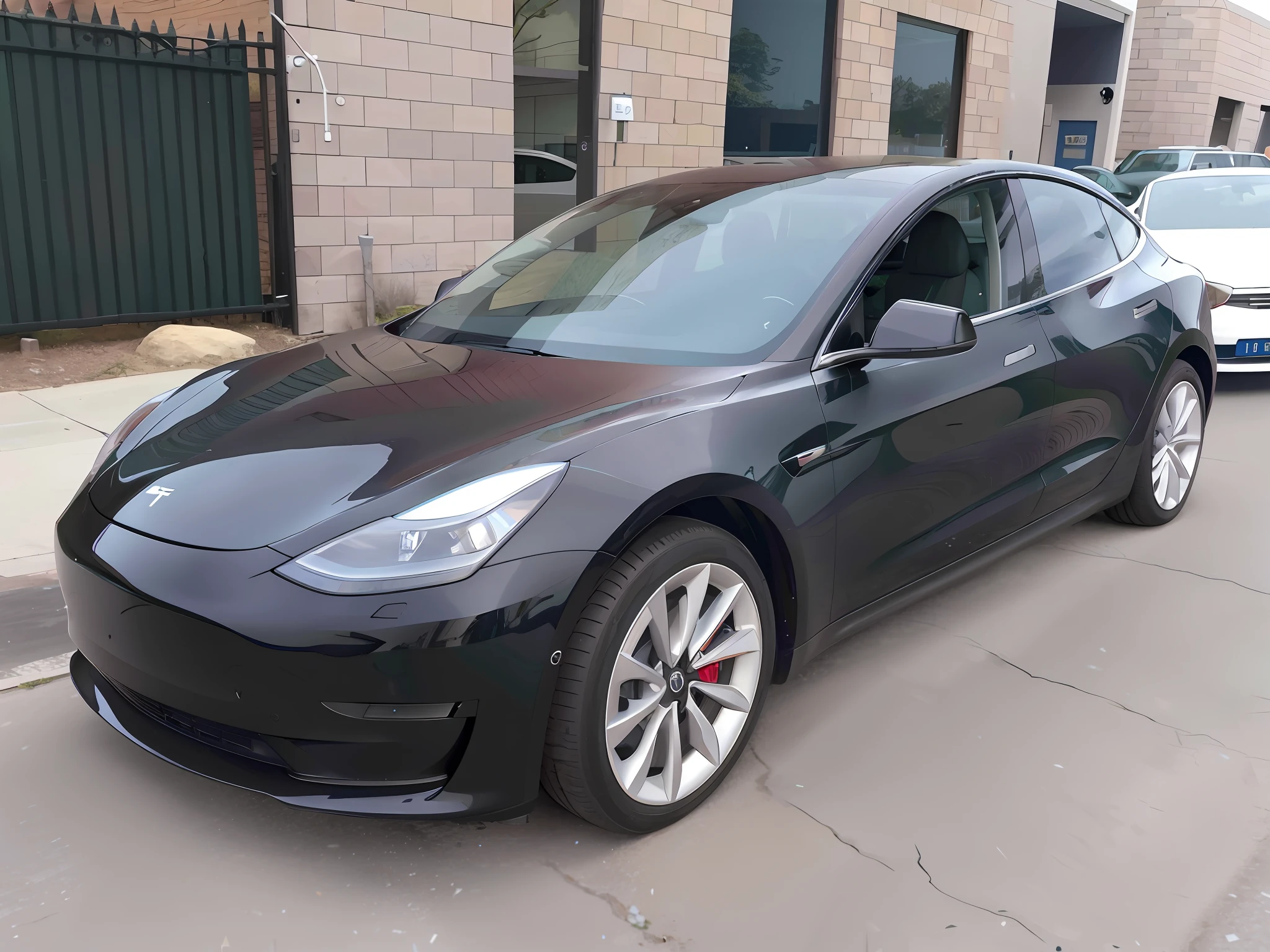 arafed black tesla model 3 parked in front of a building, tesla model 3, car tesla 3, tesla, tesla car, police tesla, front side full, 3/4 front view, modern minimalist f 2 0 clean, 3/4 view realistic, full view of a car, full device, 2 0 % pearlescent detailing, UHD, retina, high quality, 16k, realistic