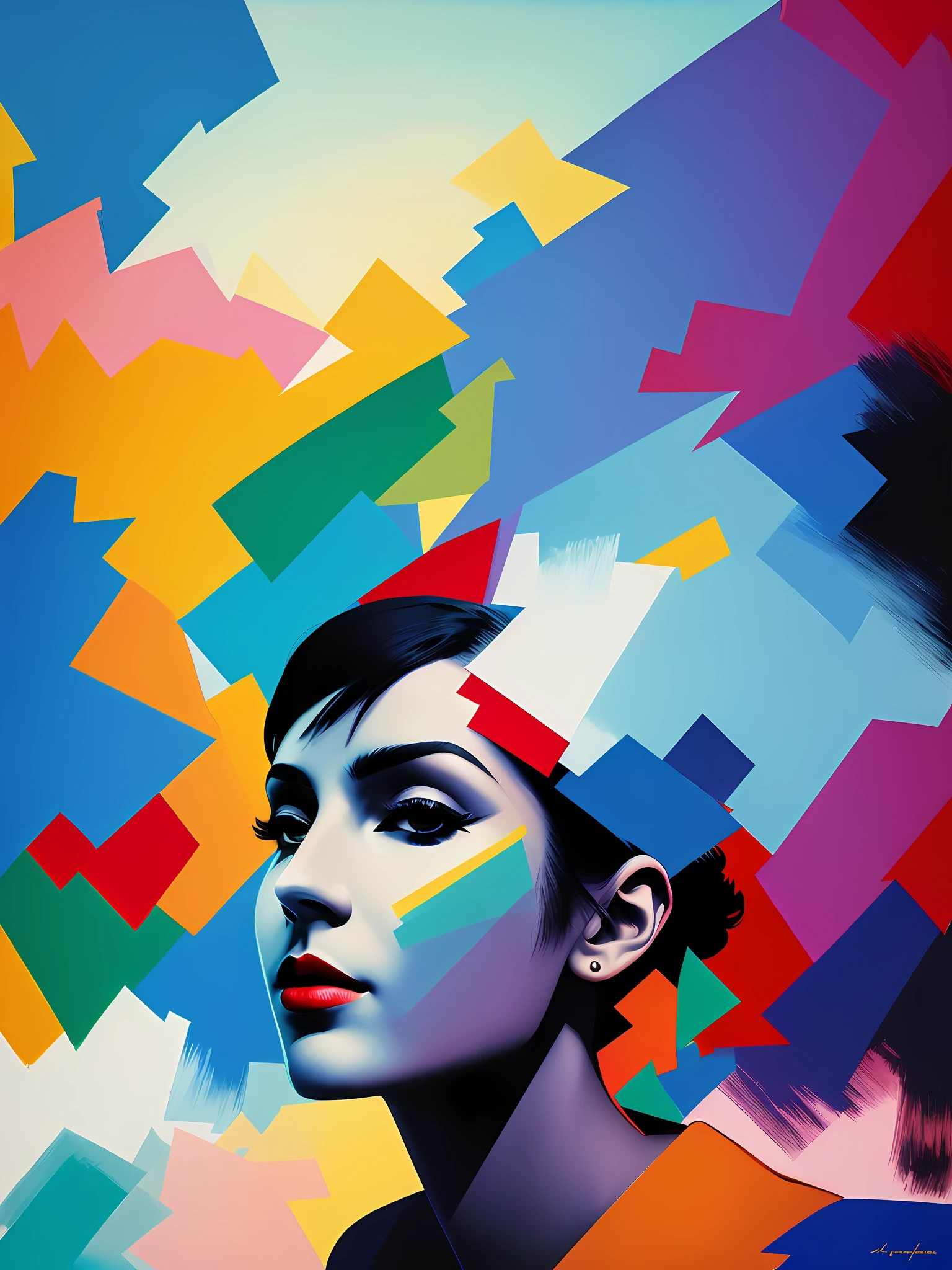 (abstractionism:1.3), sharp image, 8k, rim light, poster, hdr, woman Angeline Joile