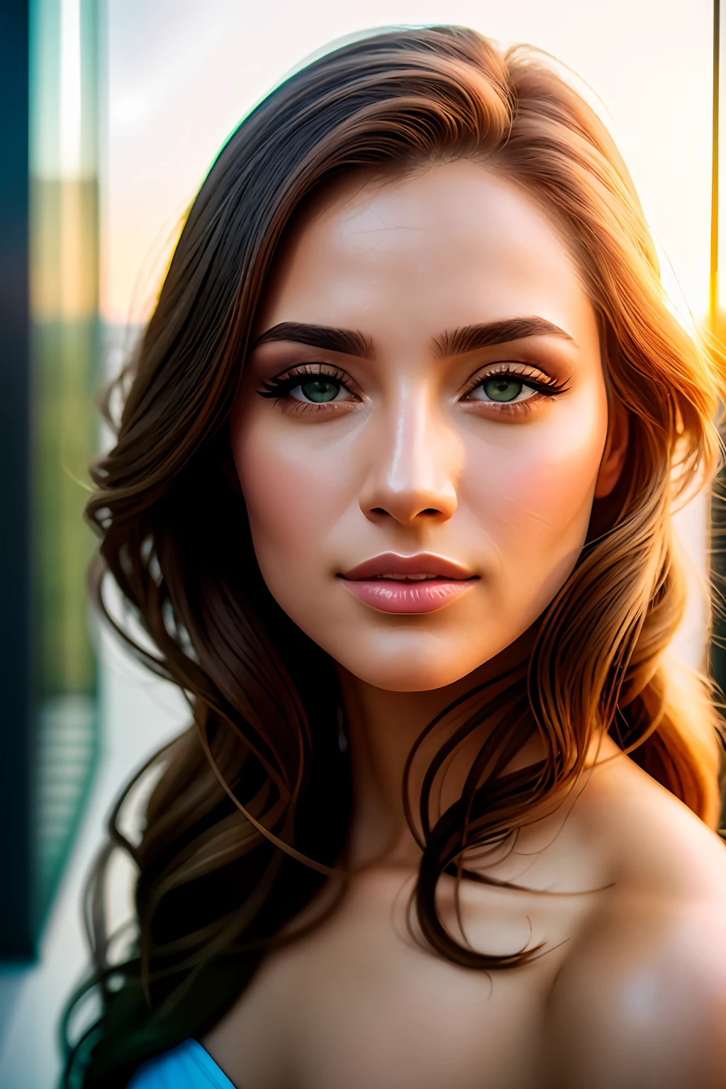 beautiful woman, ultra realistic, natural lights, wide angle, 16k, photography, glass wall, uhd, masterpiece