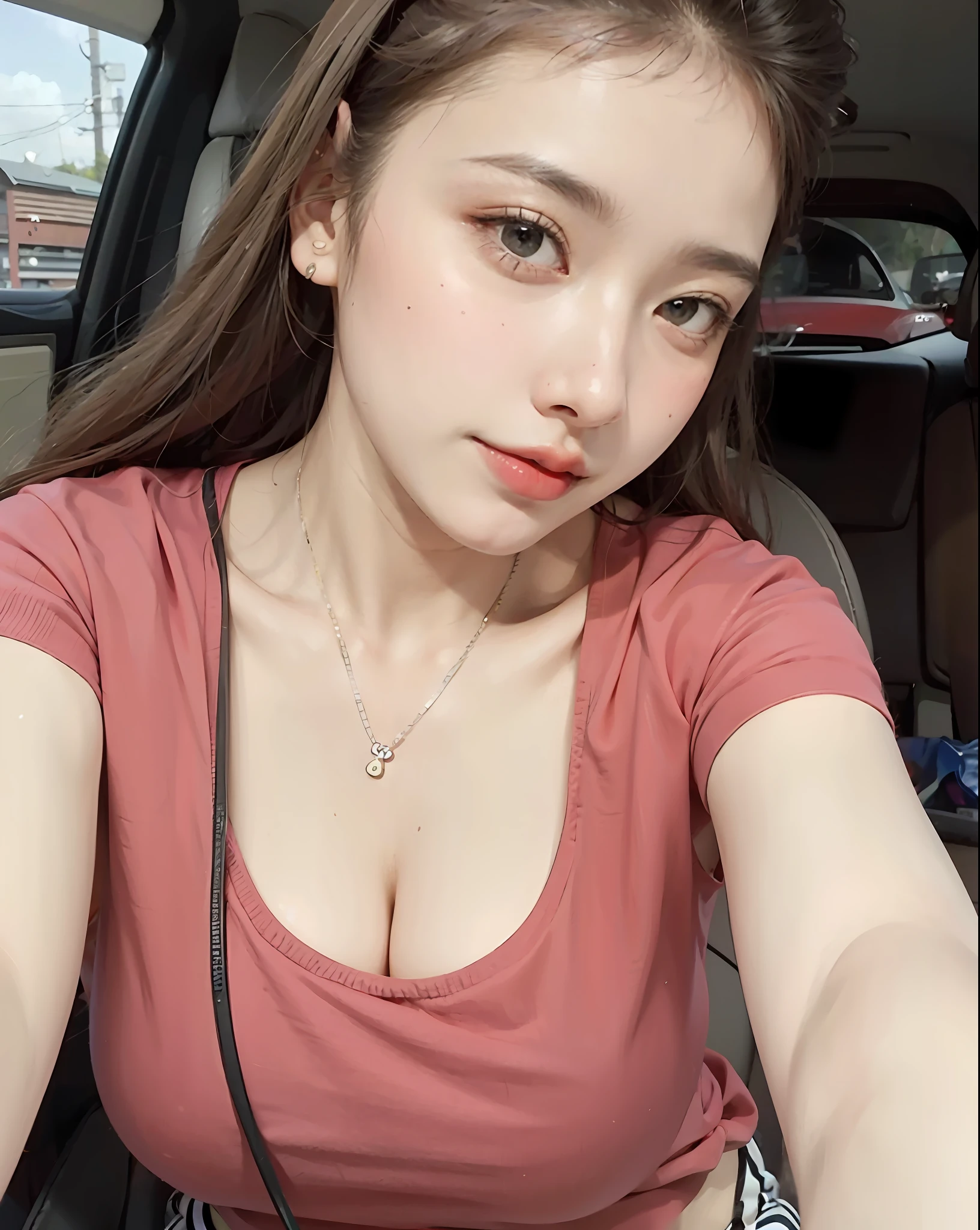 arafed woman in a car taking a selfie with her cell phone, 2 , 2 2 years old old, 2 9 yearsears old woman,ld woman, 2 3 years old, sexy girl, 21 years old, 3 2 ye4 years old, years old, thin smile, clea round breasts