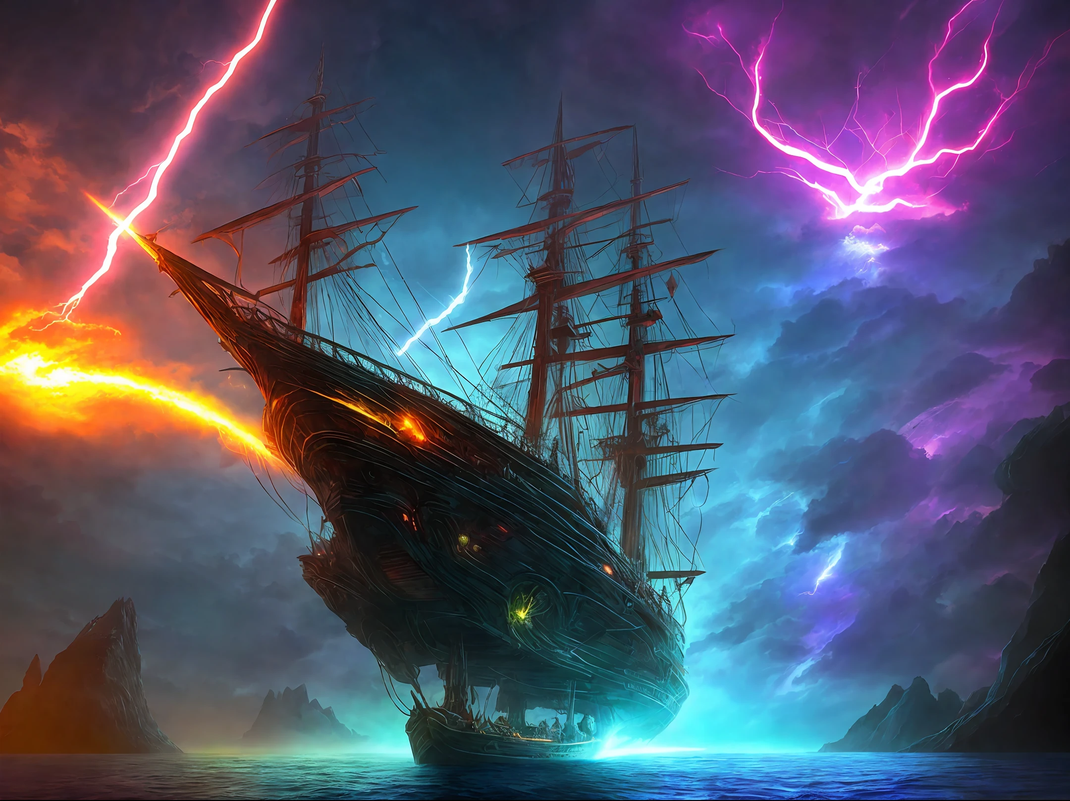 Dark  electric style ship  ant hill, with some lightning visual effects, glowing, fantasy, 3D, Hd, HdR, 4k upscale  v--4.