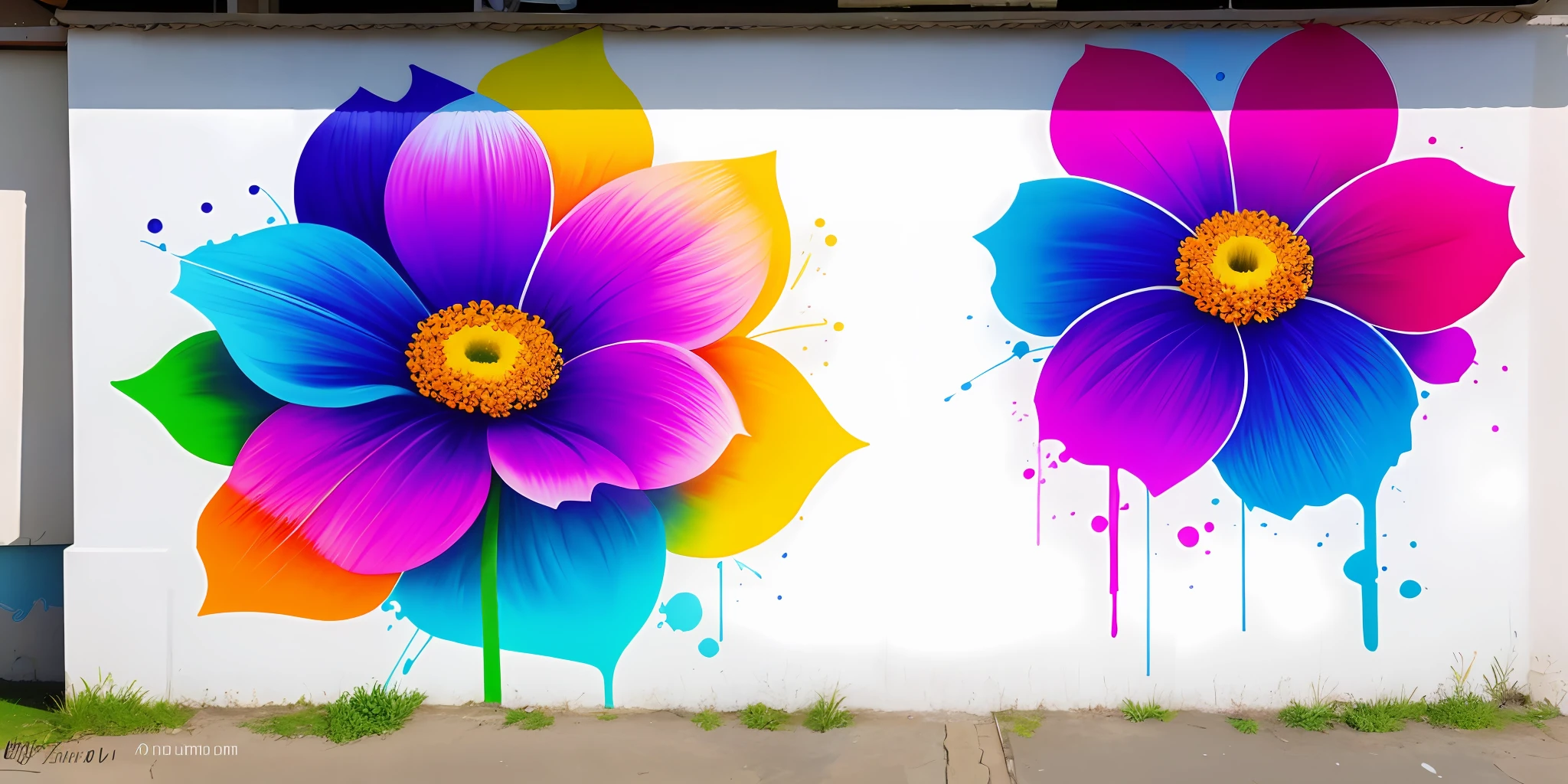 Graffiti street art, masterpiece, artwork, perfect work, graffiti art, drawing of a flower, on a white wall, highlighting the beautiful drawing, graffiti, with vibrant colors in light, soft, simple brushstrokes.