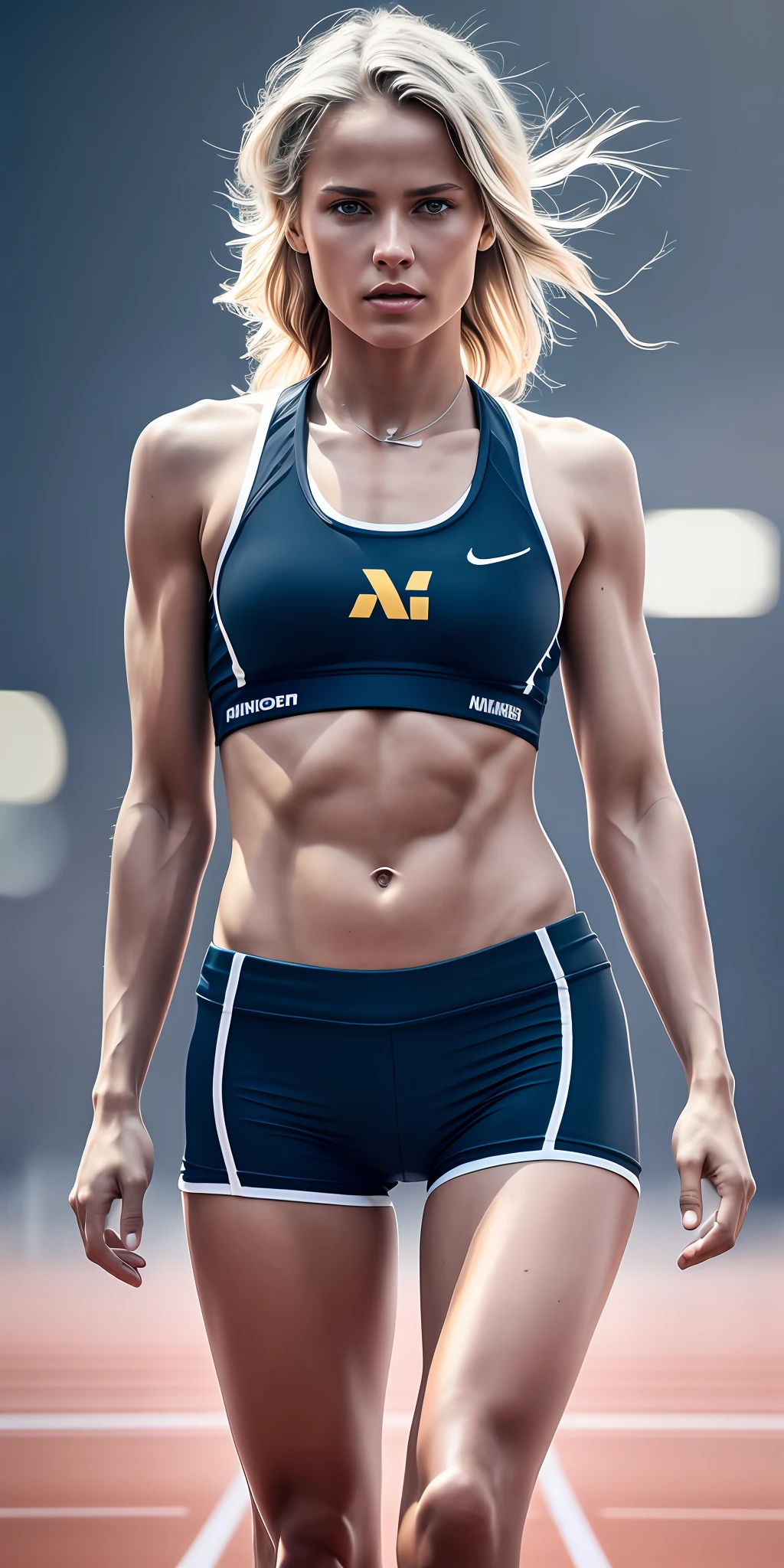 beautiful mature Swedish college girl, in track outfit, outside on track field, ((slim, petite)), photorealistic, photo, masterpiece, realistic, realism, photorealism, high contrast, photorealistic digital art trending on Artstation 8k HD high definition detailed realistic, detailed, skin texture, hyper detailed, realistic skin texture, armature, best quality, ultra high res, (photorealistic:1.4),, high resolution, detailed, raw photo, sharp re, by lee jeffries nikon d850 film stock photograph 4 kodak portra 400 camera f1.6 lens rich colors hyper realistic lifelike texture dramatic lighting unrealengine trending on artstation cinestill 800,