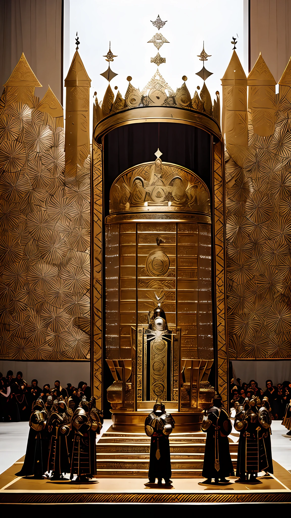 A man wearing armor being crowned king, with people around him