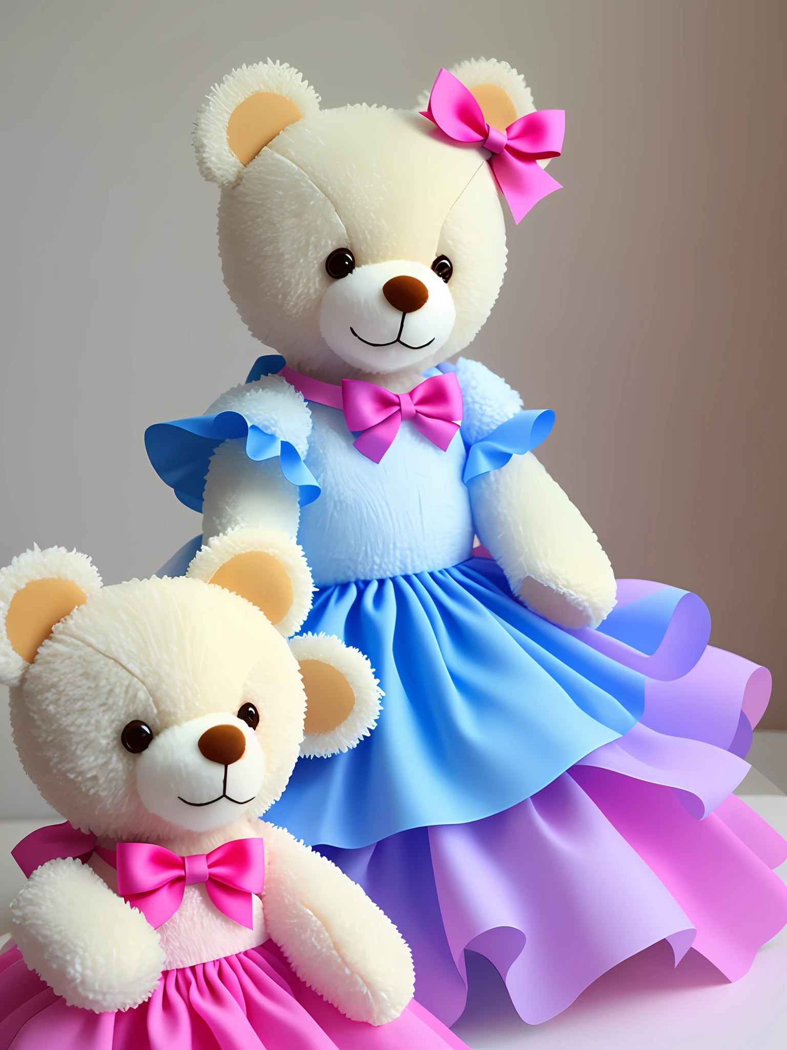 Create a 3d teddy bear using bow and butterfly dress