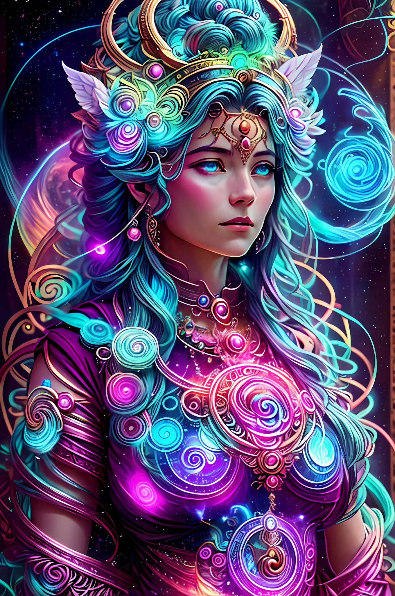 Imagine an extremely detailed, photorealistic interpretation of the divine spiral goddess