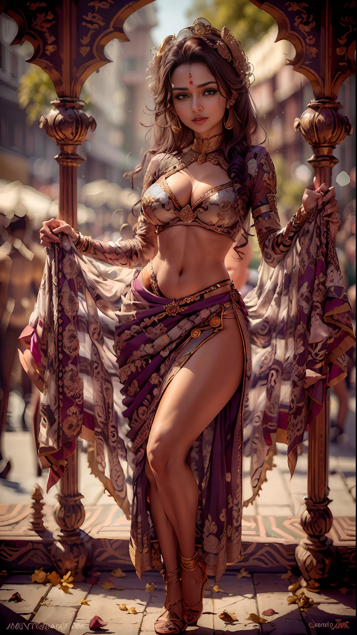 "((Best quality)), ((masterpiece)), (detailed: 1.4), 3d, sexy alluring Indian girl Manju Warrier dressed in marching band outfit, sexy midriff, slim waist, epaulette , seductive cleavage, short pleated skirt, sharp details, sexy thighs, flirtatious, scandalous, luminous skin, enchanting daytime "