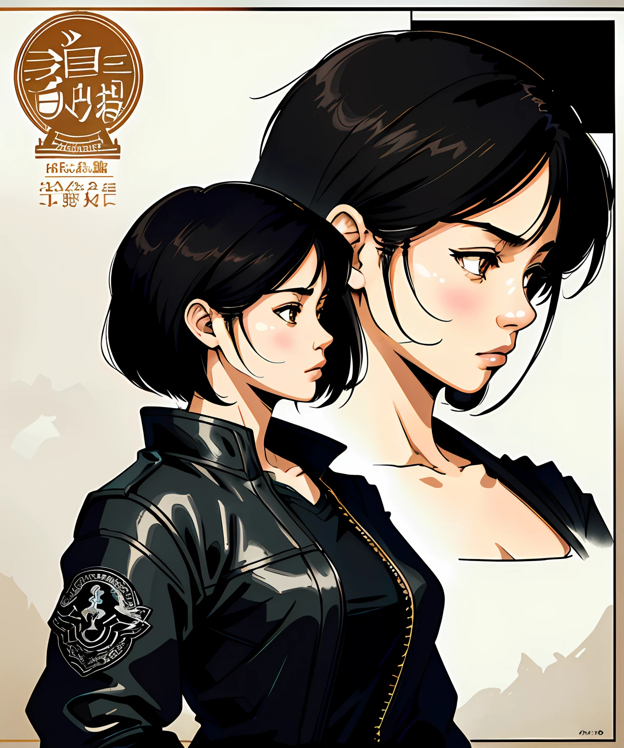 (inked original-art:1.2),(lineart:1.31),portrait Japanese female, brown eyes, motorcycle attire (depth), Bobbed Haircut, medium length hair, dramatic,poster-art,(hyperdefined),(side profile),(thin-lines), Black hair color, fantasy aesthetic,complex-lighting,(fine-details:1.3),RAW-format,(limited-palette),clean,intricate