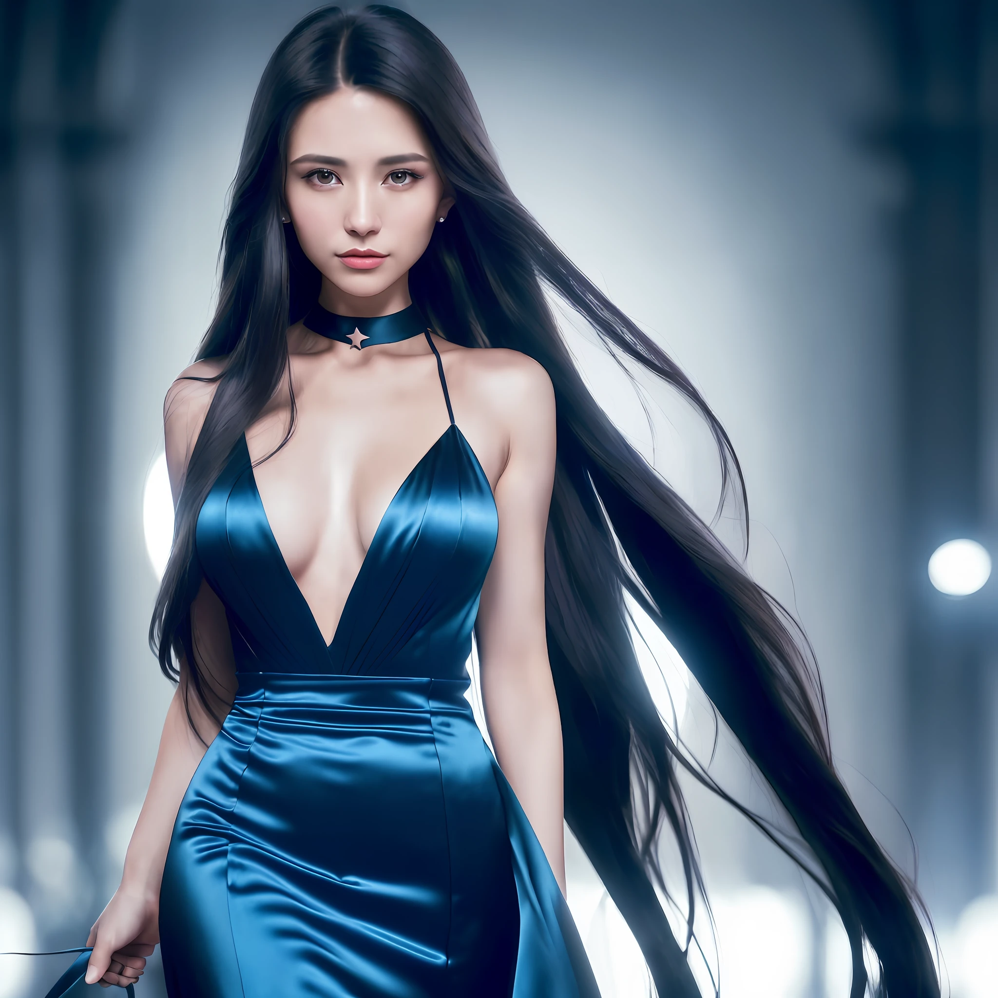 woman posing for a photo, (wearing deep_v-neck_dress:1.2), (very_long_hair:1.3),
good hand,4k, high-res, masterpiece, best quality, head:1.3,((Hasselblad photography)), finely detailed skin, sharp focus, (cinematic lighting), night, soft lighting, dynamic angle, [:(detailed face:1.2):0.2],(((5 stars hotel background))),