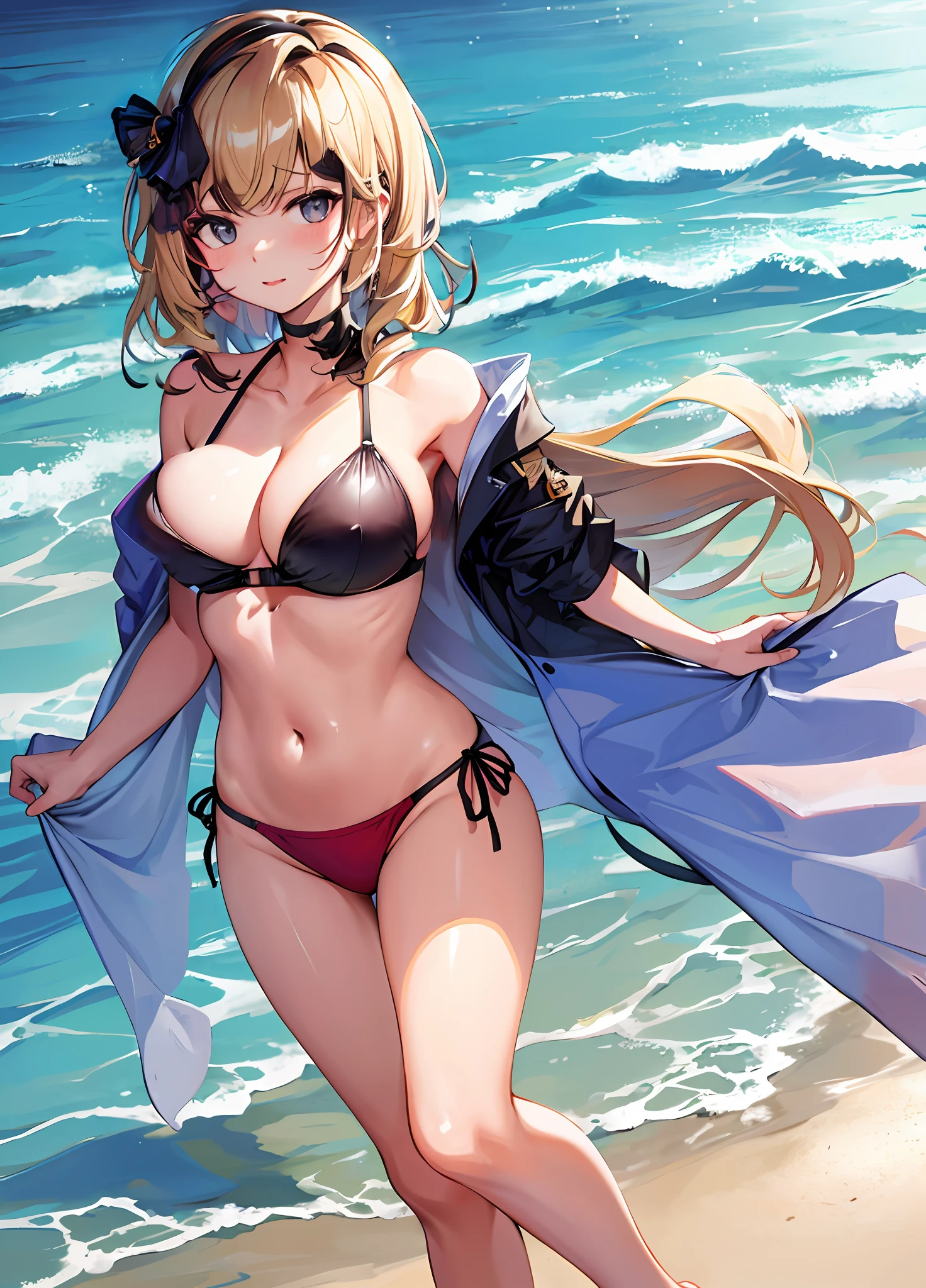 Blonde hair, big breasts