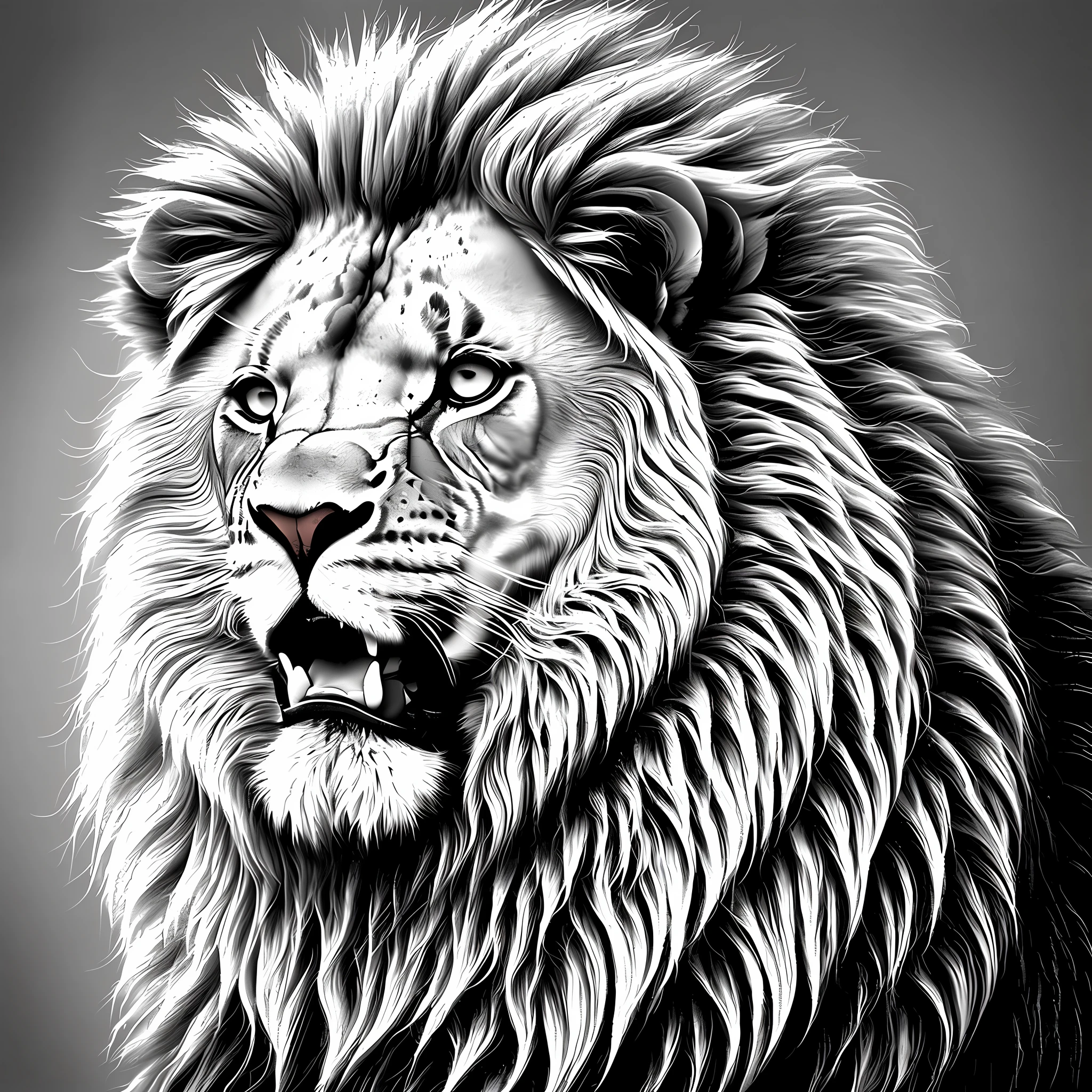 A powerful print with the image of a lion with a white background, symbolizing Jesus as the Lion of Judah, the King of kings, .