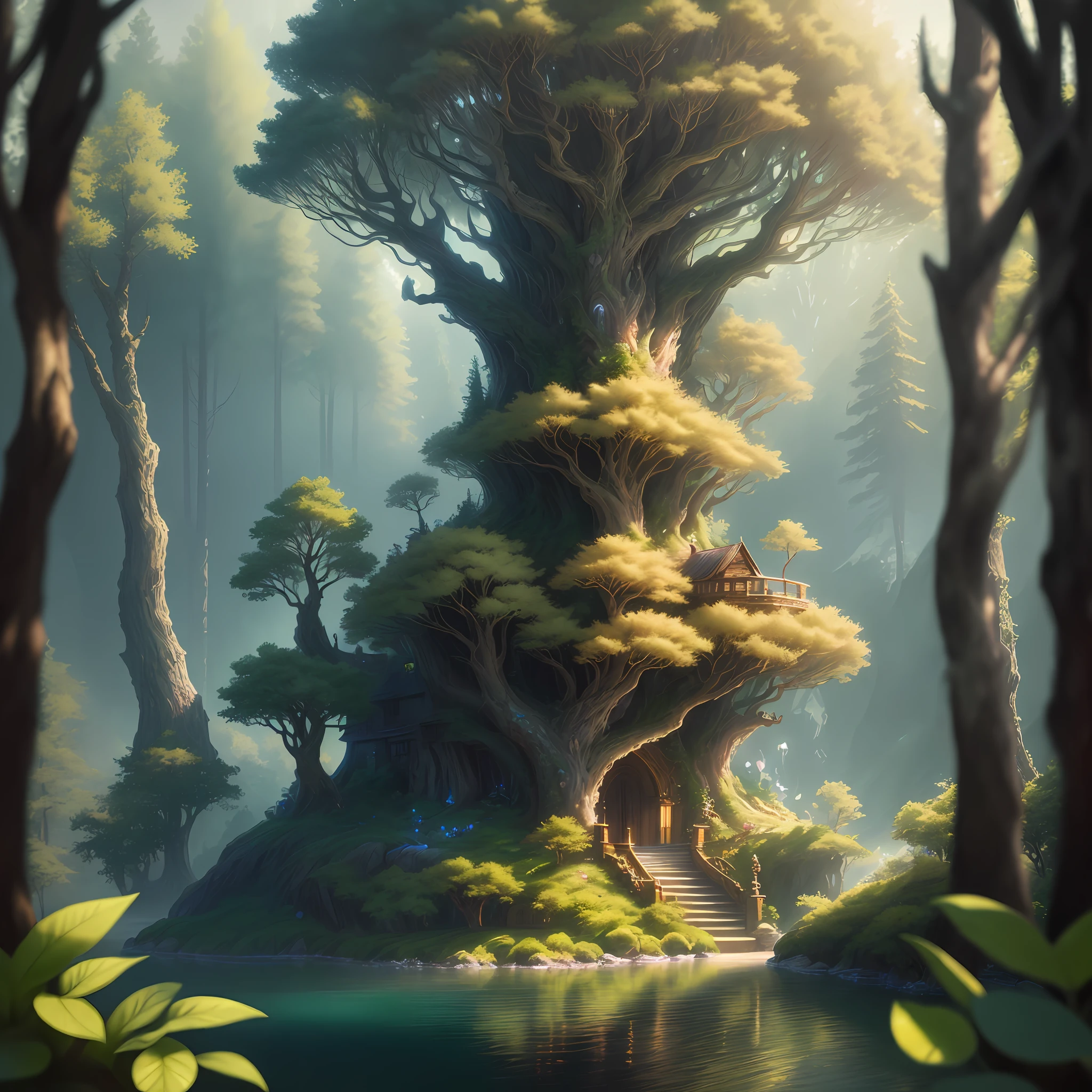 masterpiece, best quality, high quality,extremely detailed CG unity 8k wallpaper, An enchanting and dreamy scene of a fantasy forest, with towering trees, sailing ship, hidden fairy glens, creating a sense of mystique and enchantment, artstation, intricate, trending, award winning photography, Bokeh, Depth of Field, HDR, bloom, Chromatic Aberration ,Photorealistic,extremely detailed, trending on artstation, trending on CGsociety, Intricate, High Detail, dramatic,