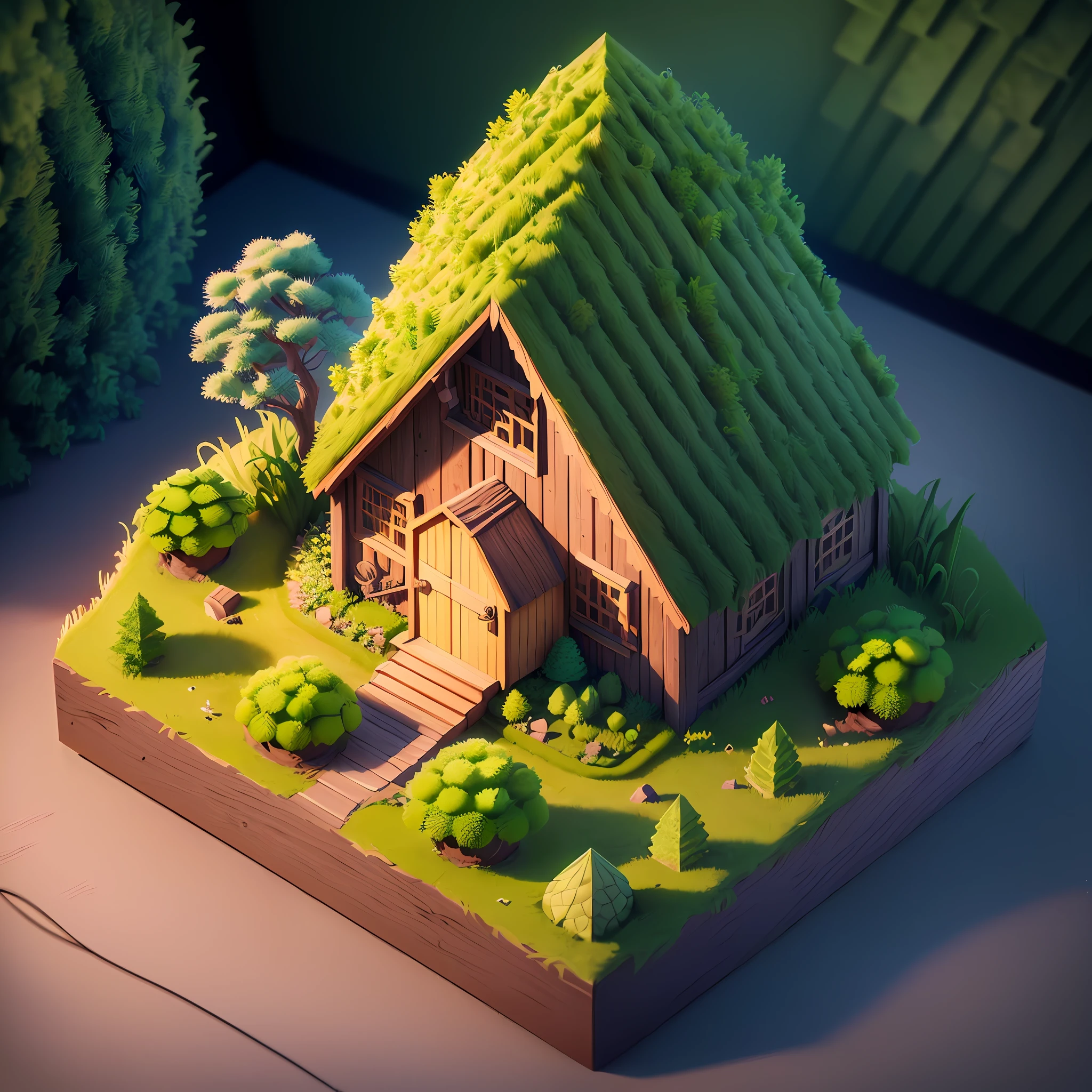 (isometric 3D),(masterpiece),  (extremely detailed CG unity 8k wallpaper), (best quality), (best illustration), (best shadow),
a cute ,A round turnip hut covered with moss
,octane render,ray tracing,ultra detailed