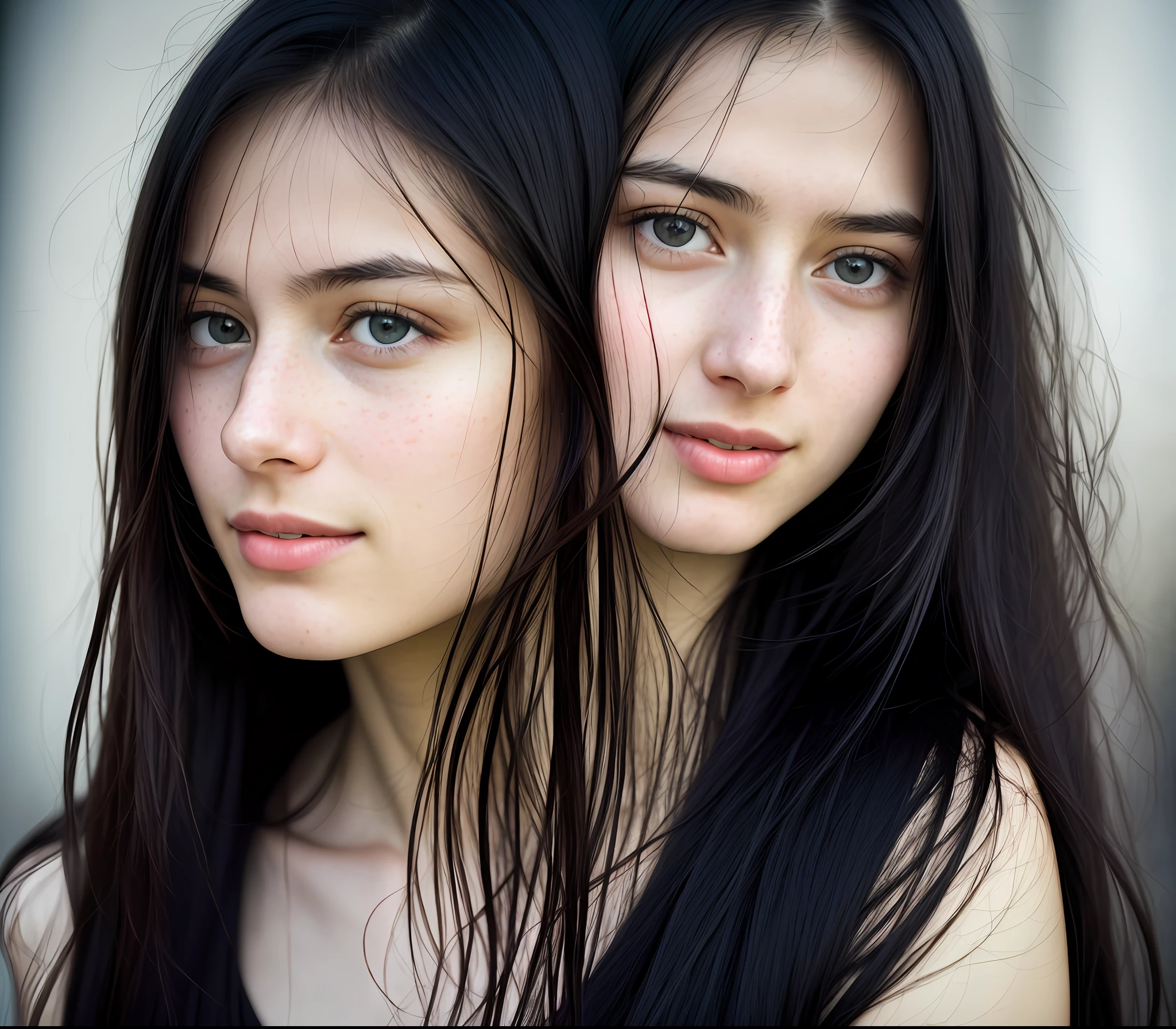 Solo portrait photo of a 20 year old real life girl, super realistic photo, long straight black hair, eyes one of each color 
Dark fantasy background, charming smile
by Ando Fuchs and Julius Horsthuis, ultra-realistic, highly detailed, intricate, photorealistic, style photography, sharp eye focus, cinematic lighting;