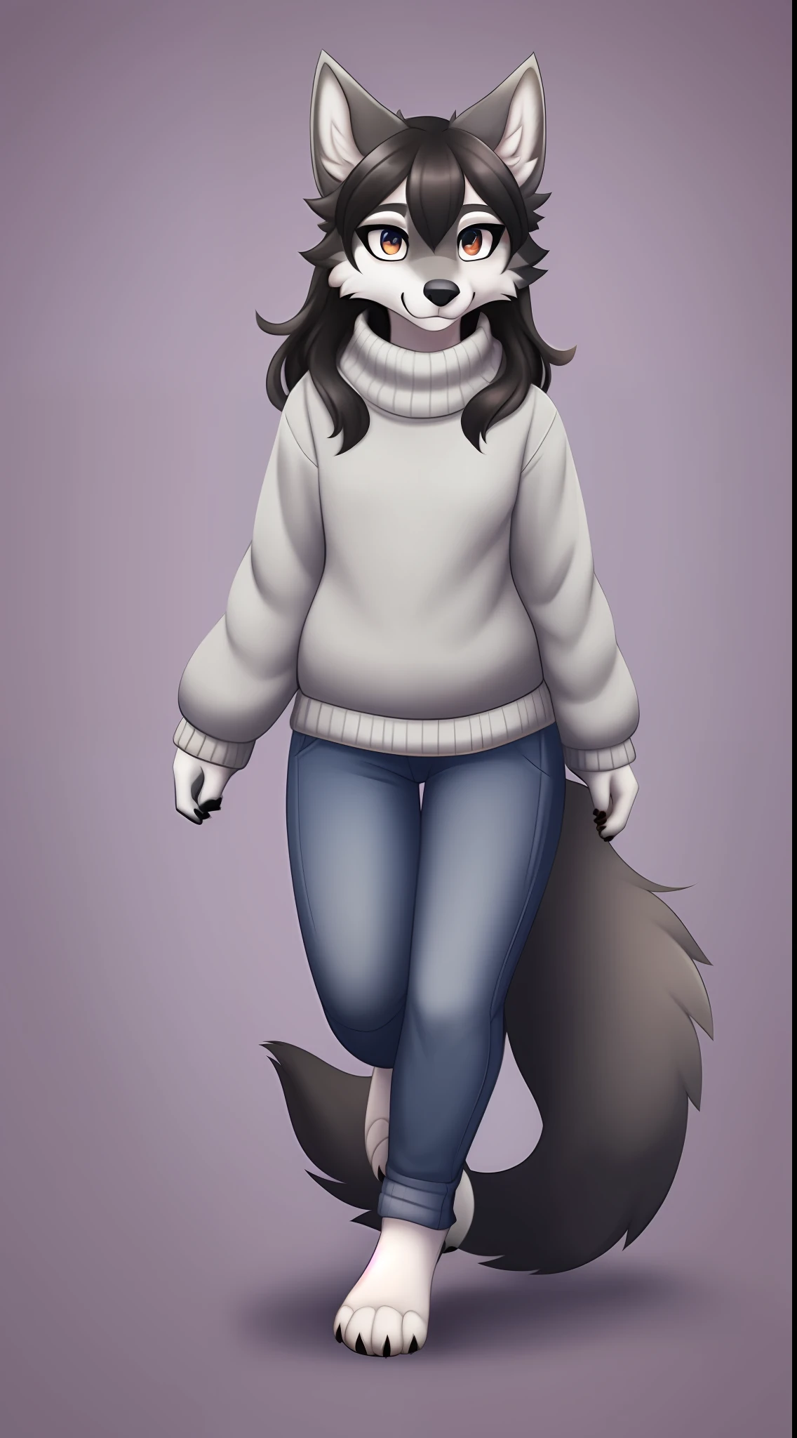 Masterpiece, best quality, high-res, full body, sweater, wolf, wolf girl, 1girl, solo, digital art