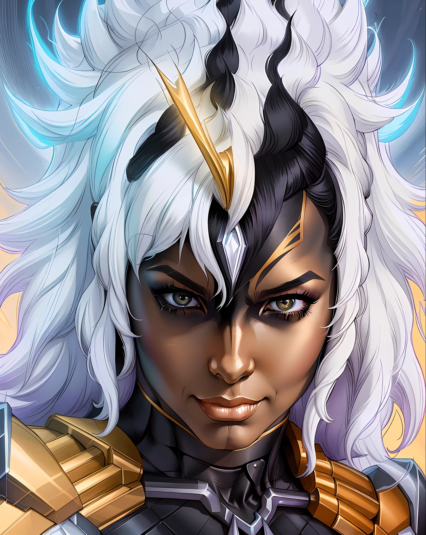a close up of a woman in a black and gold outfit, portrait of ororo munroe, by Ross Tran, ross tran 8 k, chris moore. artgerm, ross tran style, style of stanley artgerm, in the style artgerm, style artgerm, artgerm julie bell beeple, by Oliver Sin