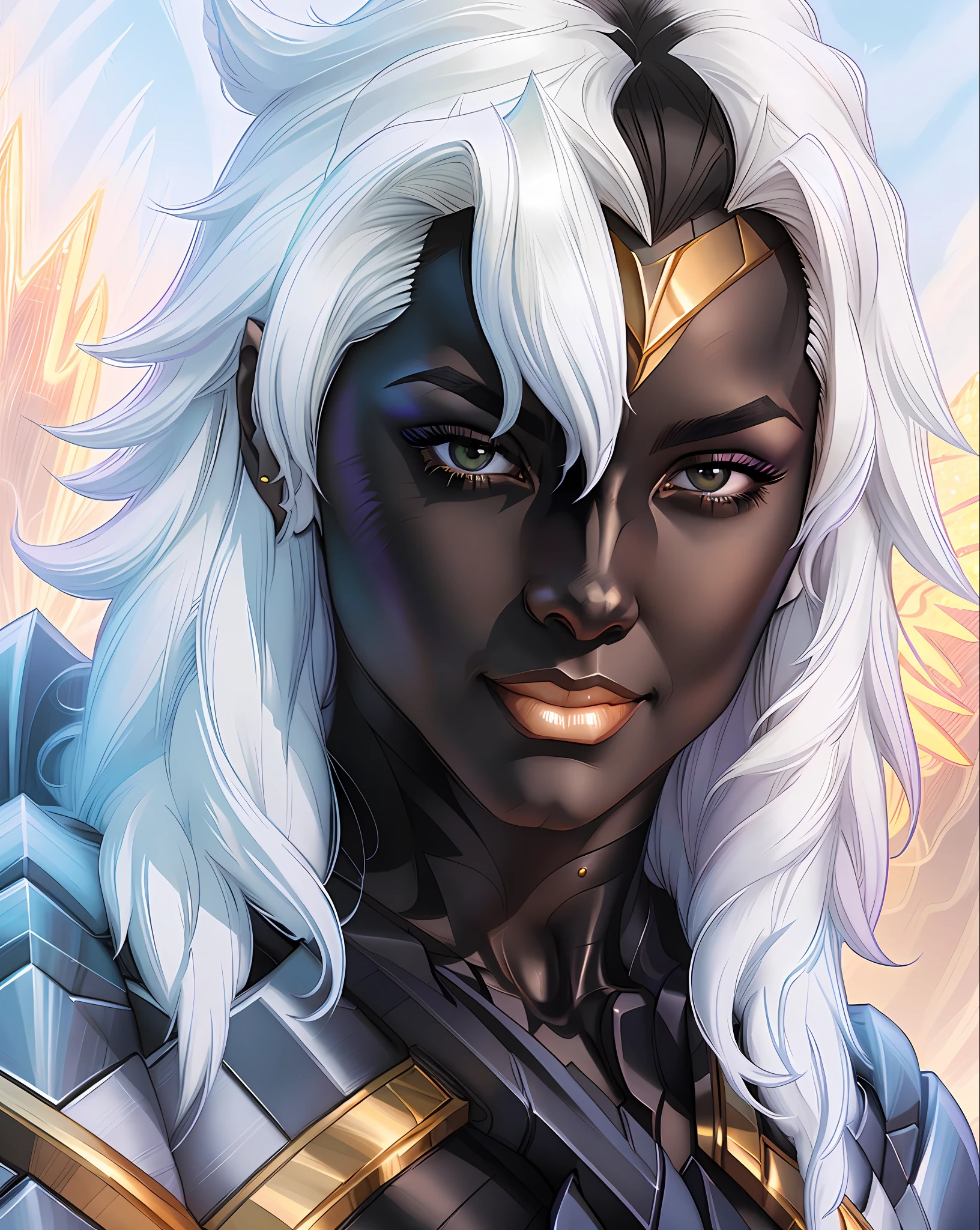 a close up of a woman in a black and gold outfit, portrait of ororo munroe, by Ross Tran, ross tran 8 k, chris moore. artgerm, ross tran style, style of stanley artgerm, in the style artgerm, style artgerm, artgerm julie bell beeple, by Oliver Sin
