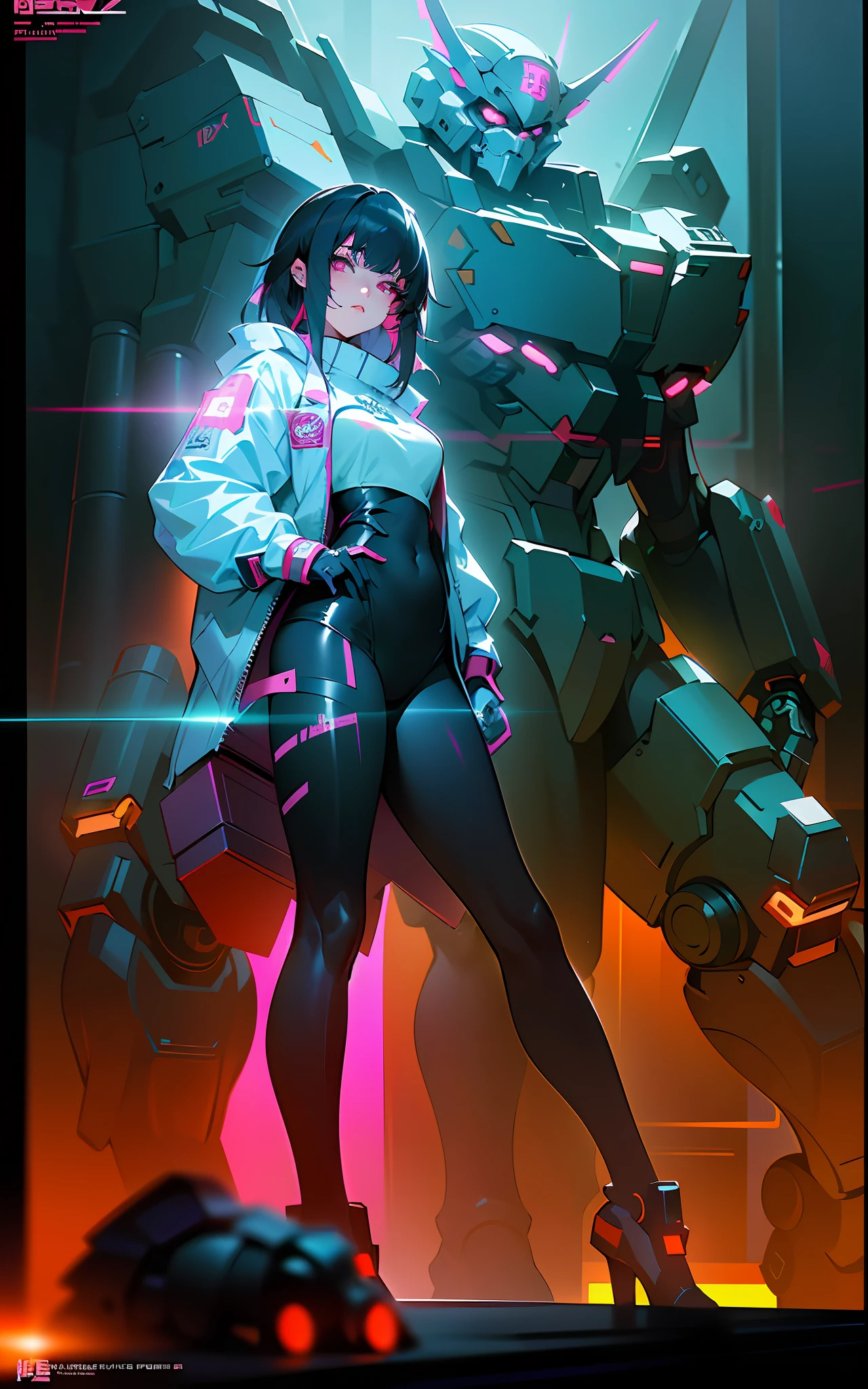 (Cyberpunk anime girl mecha, 8k quality, Guweiz, Russell Dongjun Lu, Ross tran and other well-known artists signature style), construct unique patterns, (detail setting + fluorescent glow) and (digital art special effects + cool network armor) to create a gorgeous cyberpunk future.