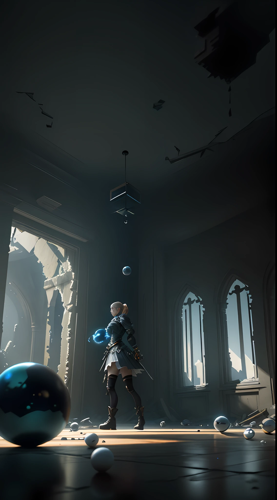 1girl,orbs,spheres,magic,rendered in Unreal Engine, peeled ceilings, broken slabs, steel bars between cracks, realistic material details, extreme details, hyper-realistic materials, photos of internal ruins, Unreal Engine rendering concept art, broken walls, Unreal Engine art, dramatic lighting. Concept art,dragon background,rendered in Unreal 5, ((Unreal Engine)), Unreal Engine Art 5