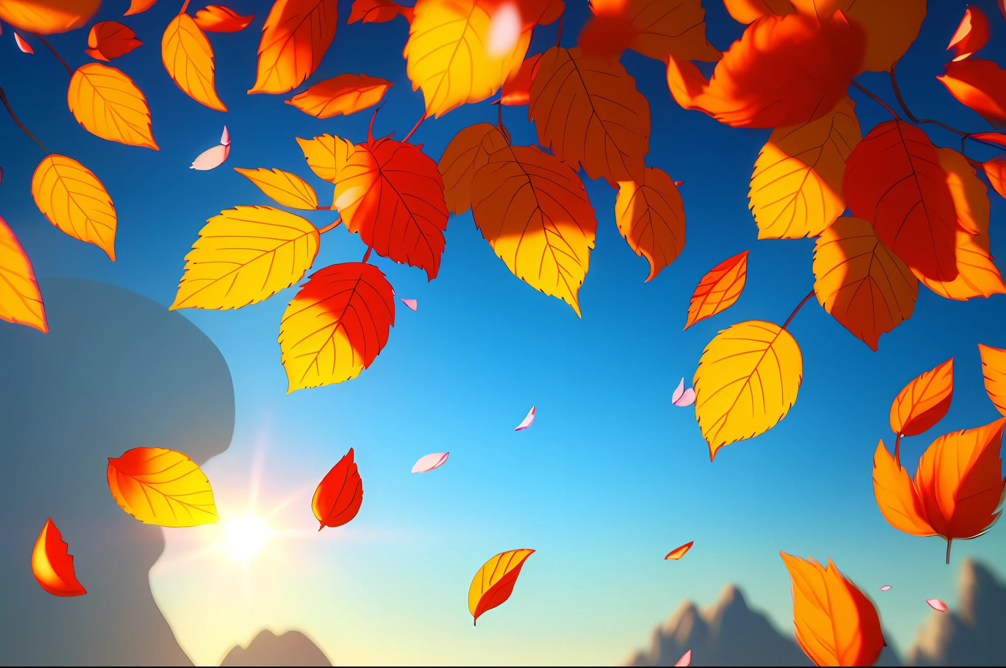 Masterpiece, best quality, (very detailed CG unity 8k wallpaper) (best quality), (best illustration), (best shadows), delicate leaves petals of various colors falling in the air light Tracking, super detailed , wanostyle