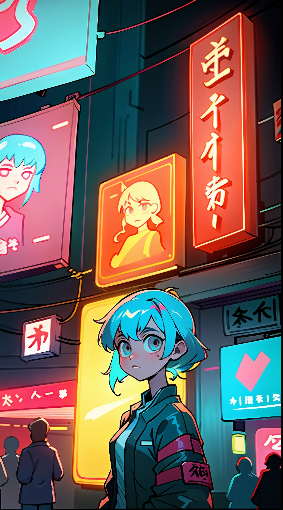 (best quality, masterpiece), 1girls made of hologram, cyberpunk, neon, fog, (cartoon: 1.5), string, neon signs, ramen shop, transparent,