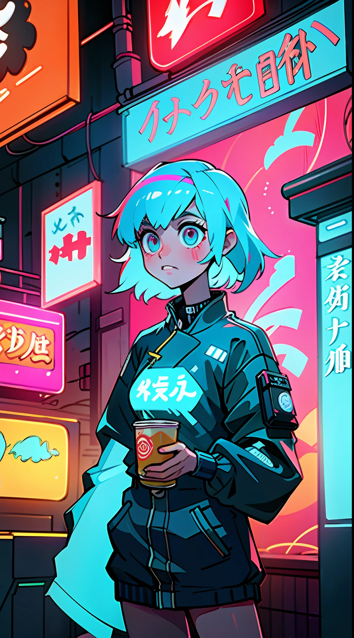 (best quality, masterpiece), 1girls made of hologram, cyberpunk, neon, fog, (cartoon: 1.5), string, neon signs, ramen shop, transparent,