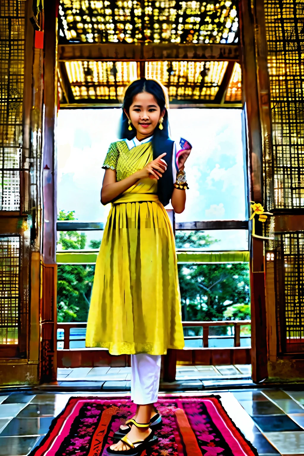 Myanmar girl with traditional dress at shwedagon pagoda, age is 30