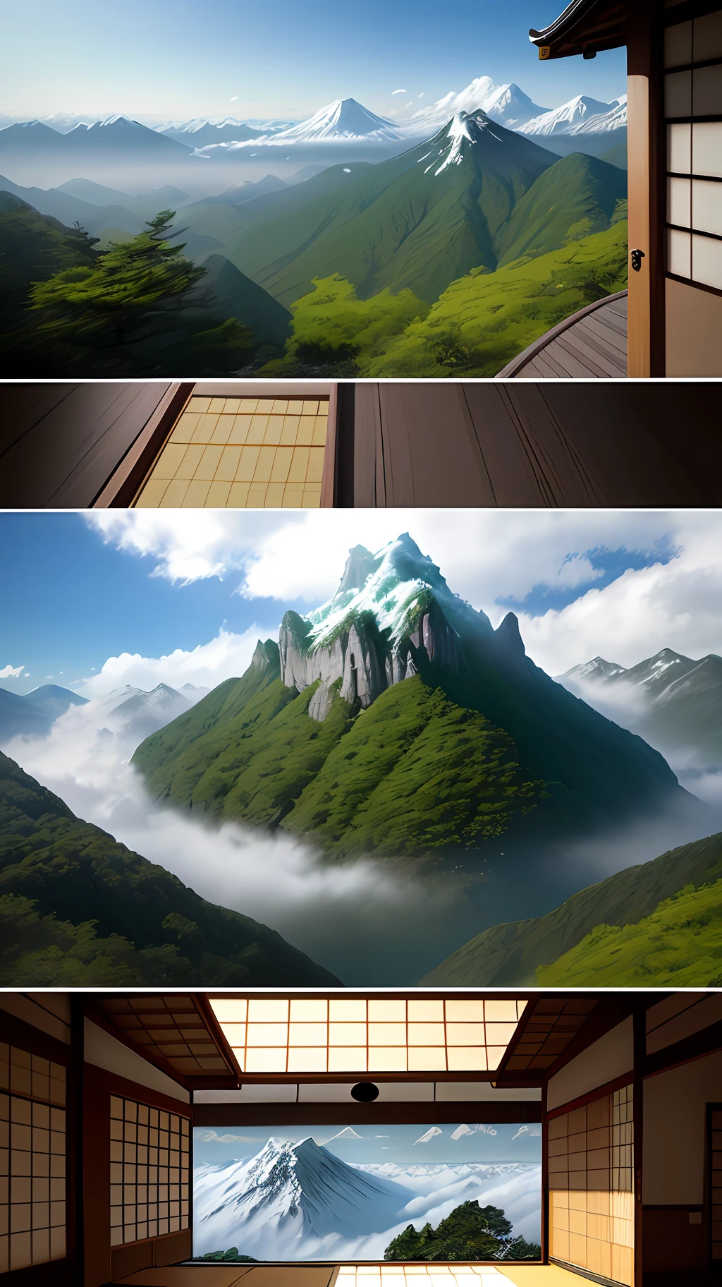 Description: Imagine a realistic drawing that depicts a magical atmosphere on top of a mountain in Japan. The artwork features a Hyottoko mask suspended in the air, as if floating above the clouds. The mask is sculpted with incredible detail, revealing deep wrinkles, wide eyes, and a wide-open mouth in a gleefully foolish expression. Behind the mask, the panoramic view of the snow-capped mountains and lush vegetation of the Japanese forests provides a sense of serenity and mystery.
In the scene, rays of sunshine pierce through the clouds, casting a soft, ethereal glow over the mask and the surrounding landscape. The vibrant colors of sunrise or sunset bathe the scene, creating a mystical and enchanting atmosphere. The Hyottoko mask is depicted as a sacred artifact, emanating an enigmatic energy that seems to be connected with the forces of nature.
The snow-capped mountain has a majestic and imposing air, with steep cliffs and majestic trees emerging from the slopes. The design conveys a sense of isolation and contemplation, as if the Hyottoko mask were the guardian of an ancestral knowledge or portal to a spiritual realm.
The combination of the Hyottoko mask, with its comic and enigmatic expression, and the imposing landscape of the Japanese mountain creates an intriguing and mesmerizing image. The drawing seeks to capture the duality of humor and seriousness, laughter and mystery, inviting the viewer to reflect on Japan's rich culture and spirituality.