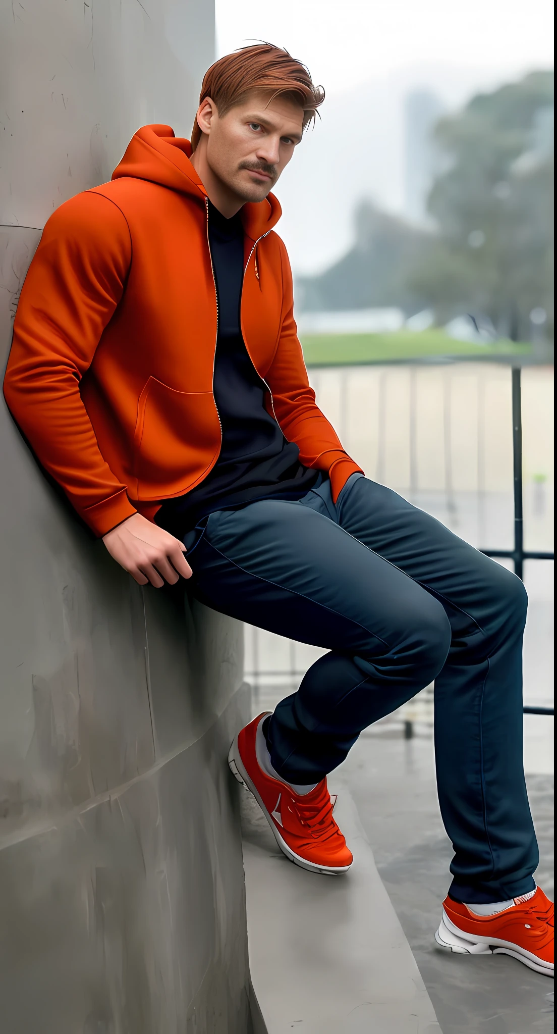 Extremely detailed, very sharp, best quality, masterpiece, tall and slim, Nikolaj Coster-Waldau, auburn hair, beard, hoodie, pants
