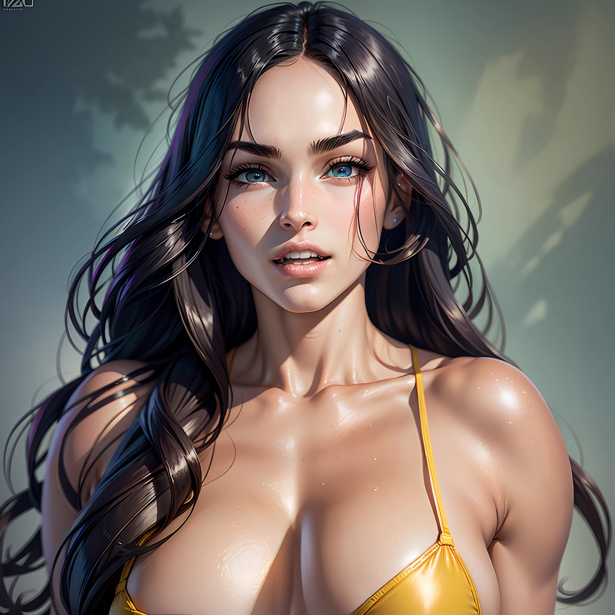 (full body), (alone), Megan Fox, girl, , perfect face, identical face, wide hips, big ass, thick thighs, very small breasts, wearing a micro bikini, extreme quality, 4k, very detailed, normal hands, delicate hands, normal fingers, (wearing a micro bikini), (backwards), passionate look, mischievous smile, perfect, beautiful,