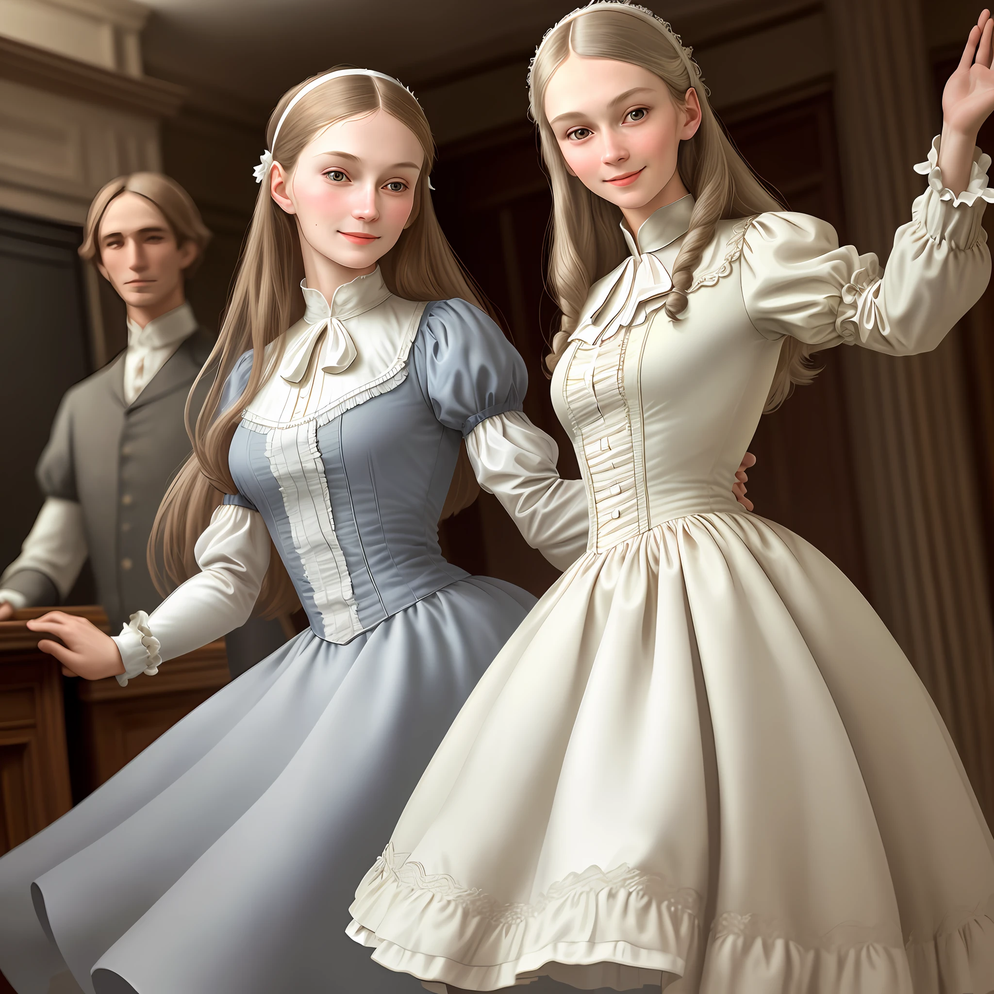 Standing in front of the mantelpiece, Florence Nightingale, (ballet clothes), smiling, ((realistic face)), white gloves, formal shirt, white tights, nipple bumps, long loose hair, face with oneself, noble features, [lift the hem of skirt], smiling at the camera, staring at you, glad to see you, embarrassed, Blushing (Delicate Illustration: 1.4), (Renaissance Art: 1.4), (Ultra High Resolution: 1.2), (Photorealistic: 1.4), (8K, RAW Photo: 1.2), (Soft Focus: 1.4), (18 years old: 1.3), (Sharp Focus: 1.4), Beautiful face with attention to detail, Pure Rose Face_V1