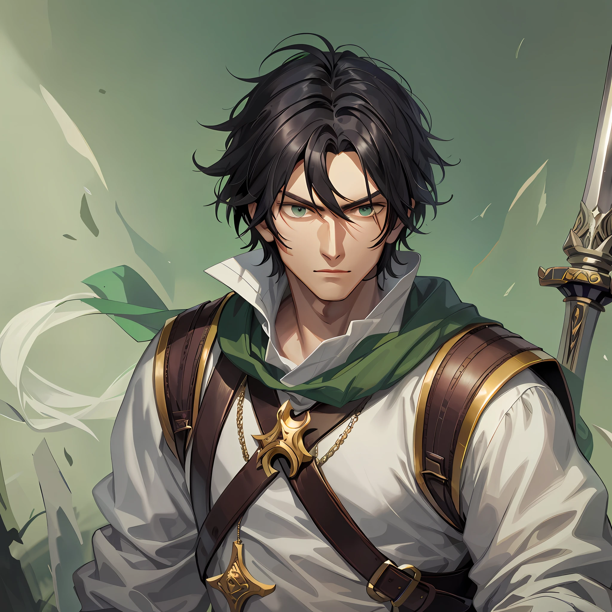 Closeup of this man with a kneeling sword praying