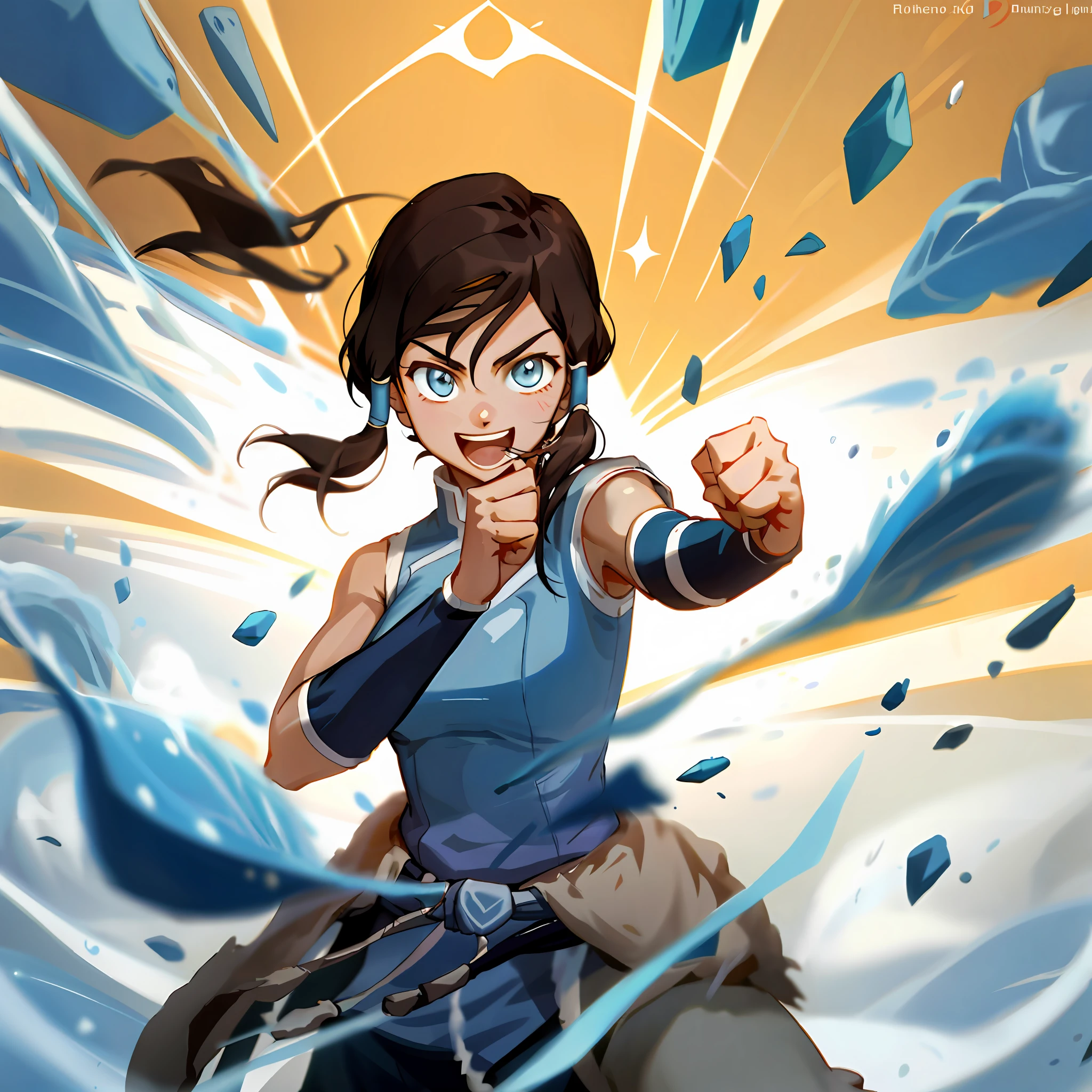 Korra, dynamic pose, cheerful, fighting, fist fighting