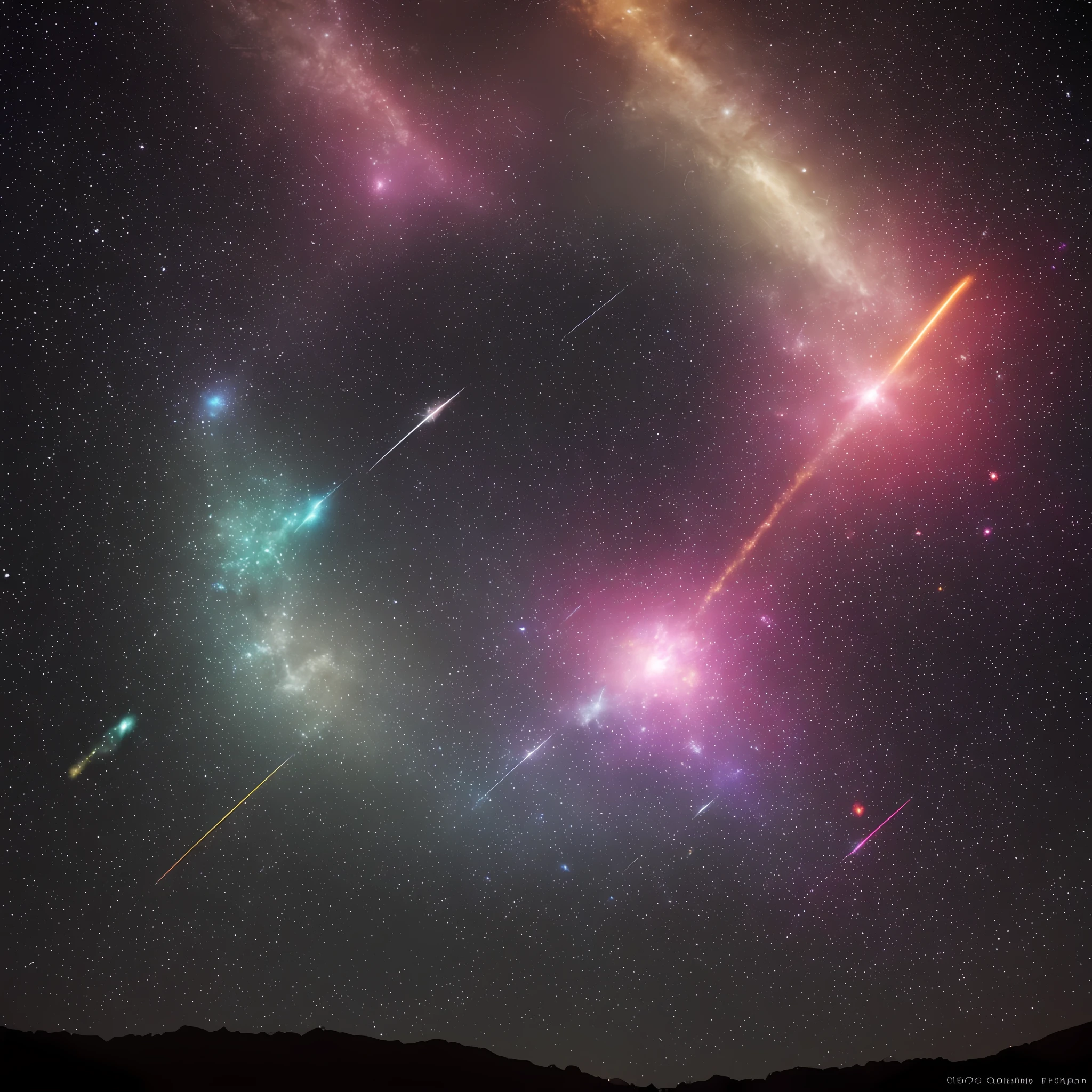 (8k, RAW photo, best quality, highres:1.2), (realistic, photo-realistic:1.37), nebulae, stars, stars in the background, galaxy,galaxies in the background, milky_way , glint , [sparkle_background], flare, space, deep space, picturesque, blackhole , supermassive blackhole , twilight, [starry_background], bright white, bright blue, red, orange, cyan, yellow, purple, pink, green, azure , aerial_fireworks, constellation, constellation_print, dusk, dust, halftone_background, light_particles, sparkler, starry_background, telescope, twilight, ((black background, dark_background):1.5), Fraunhofer diffraction, K shaped