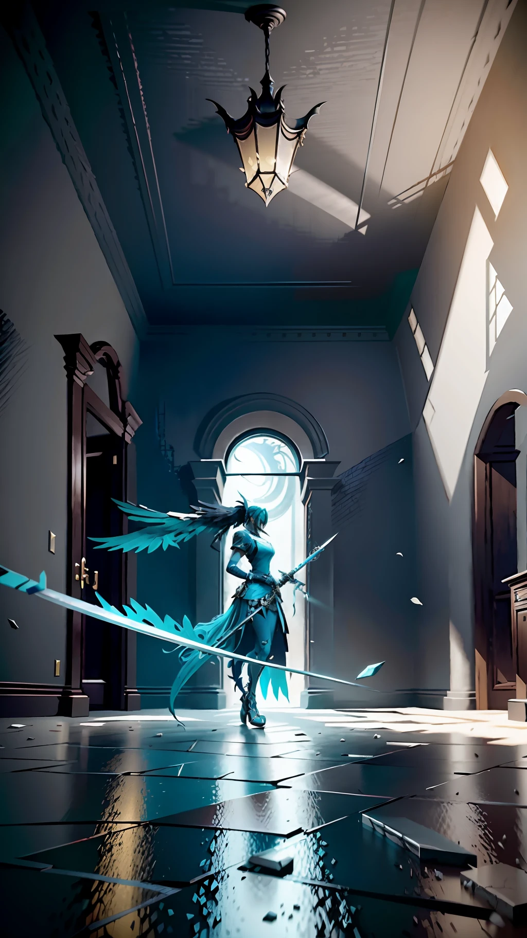 A closeup of a person holding a sword and a bird, Akali, duelyst style, Valorant character, Akali from League of Legends, Concept Artstyle, full body concept, Sage (Valorant), Katana Zero video game character, painted in the style Arcane, arcane art style, painted as game concept art, rendered in Unreal Engine, peeling ceilings, broken flagstones, steel bars between cracks, realistic material detail, extreme detail, hyper-realistic materials, photos of interior ruins, artwork conceptual Unreal Engine rendering, broken walls, Unreal Engine artwork, dramatic lighting.  Concept art, rendered in Unreal 5, ((Unreal Engine)), Unreal Engine Art 5