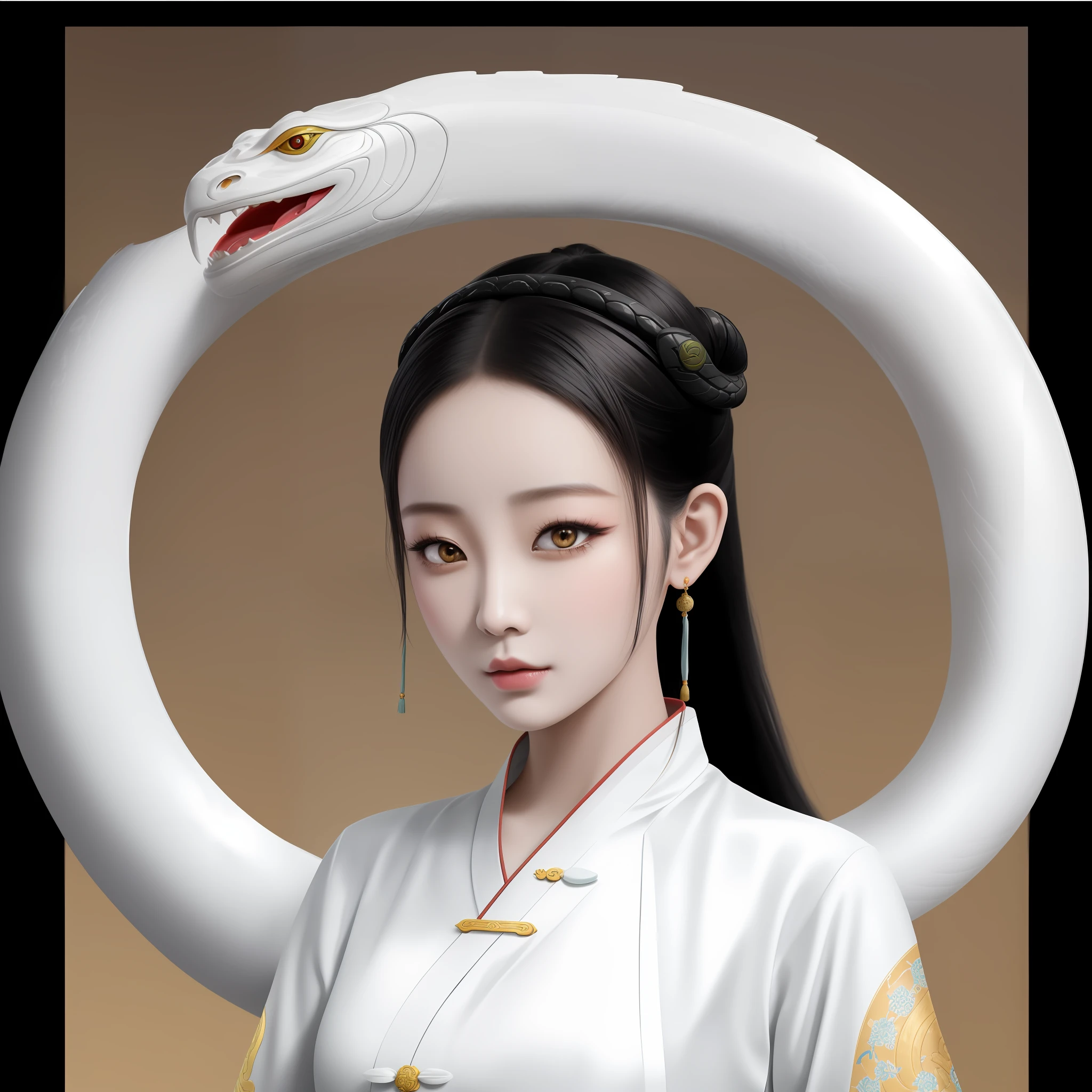 arafed image of a woman with a snake around her head, trending on cgstation, ancient china art style, inspired by Xiao Yuncong, chinese style, artwork in the style of guweiz, inspired by Zhang Yan, snake woman hybrid, inspired by Zhang Yin, inspired by Du Qiong, inspired by Ai Xuan, inspired by Zhao Yuan