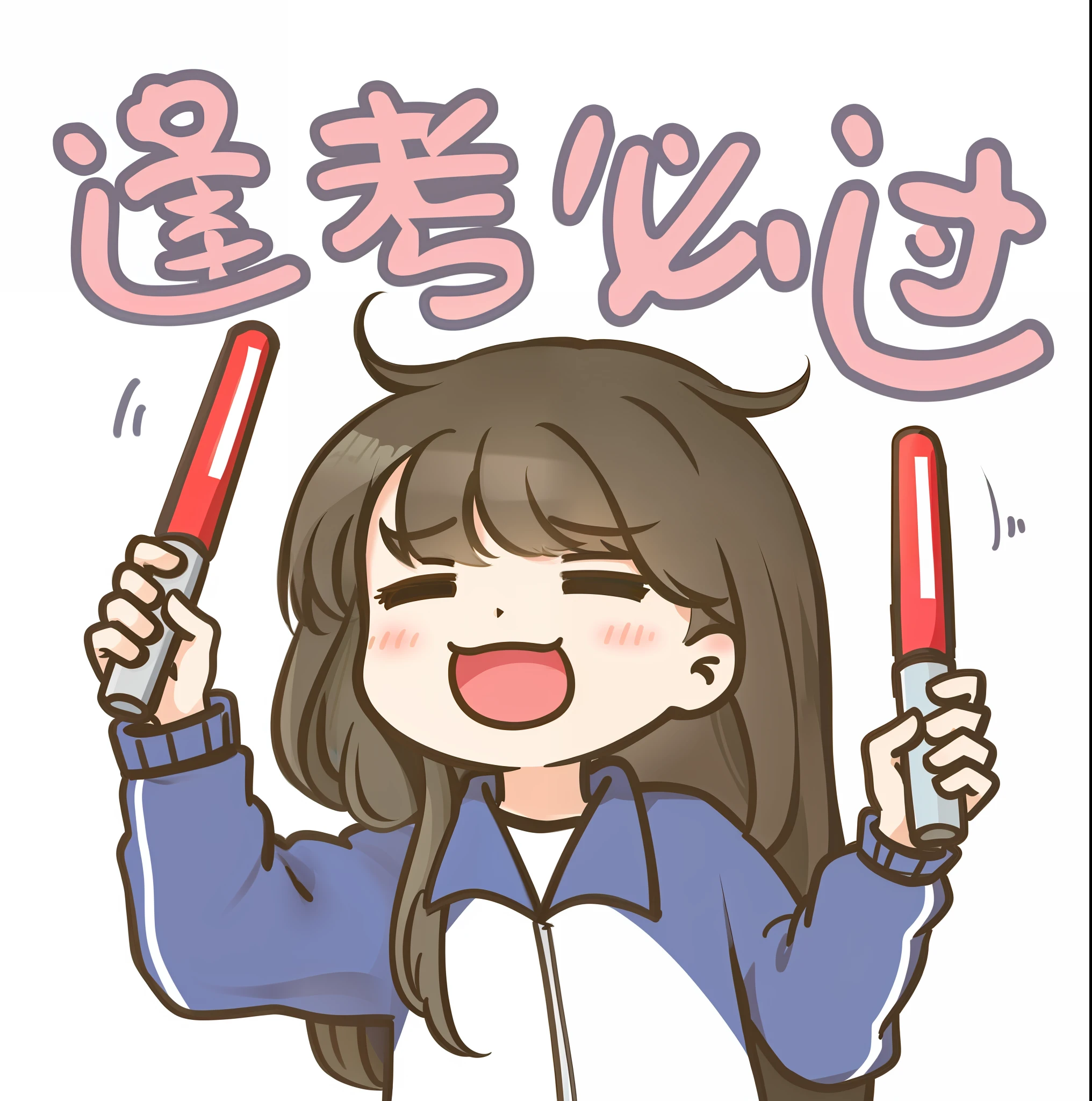 a close up of a person holding a hair brush and a comb, inspired by Ma Yuanyu, kantai collection style, telegram sticker, 中 元 节, chiho, sticker illustration, with index finger, cute kawaii girl, cartoonish cute, chihiro! fujisaki, 王琛, with japanese text