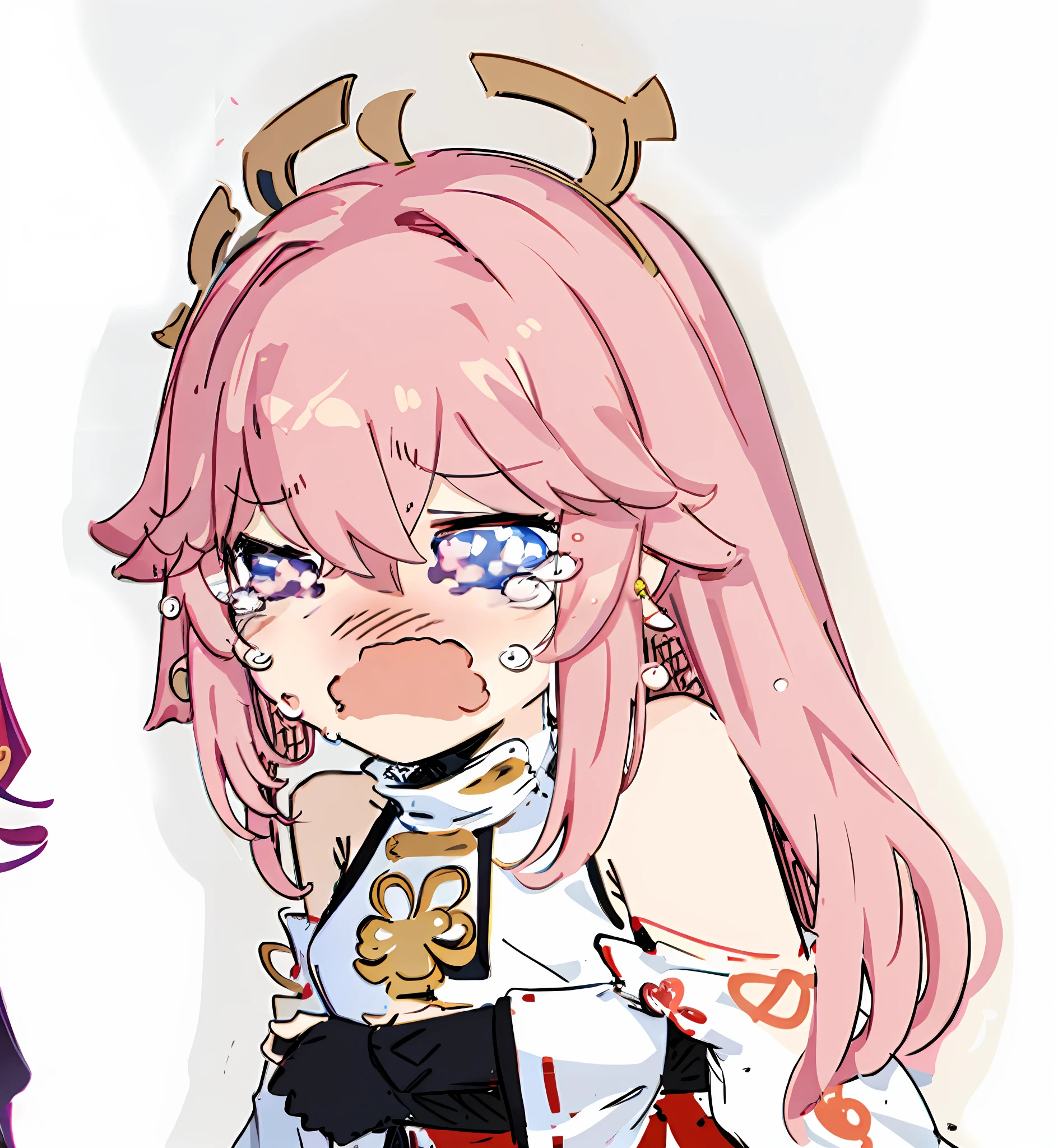 Cute, with a wide open mouth and crying, Yae Miko, like the style drawing, the upper body