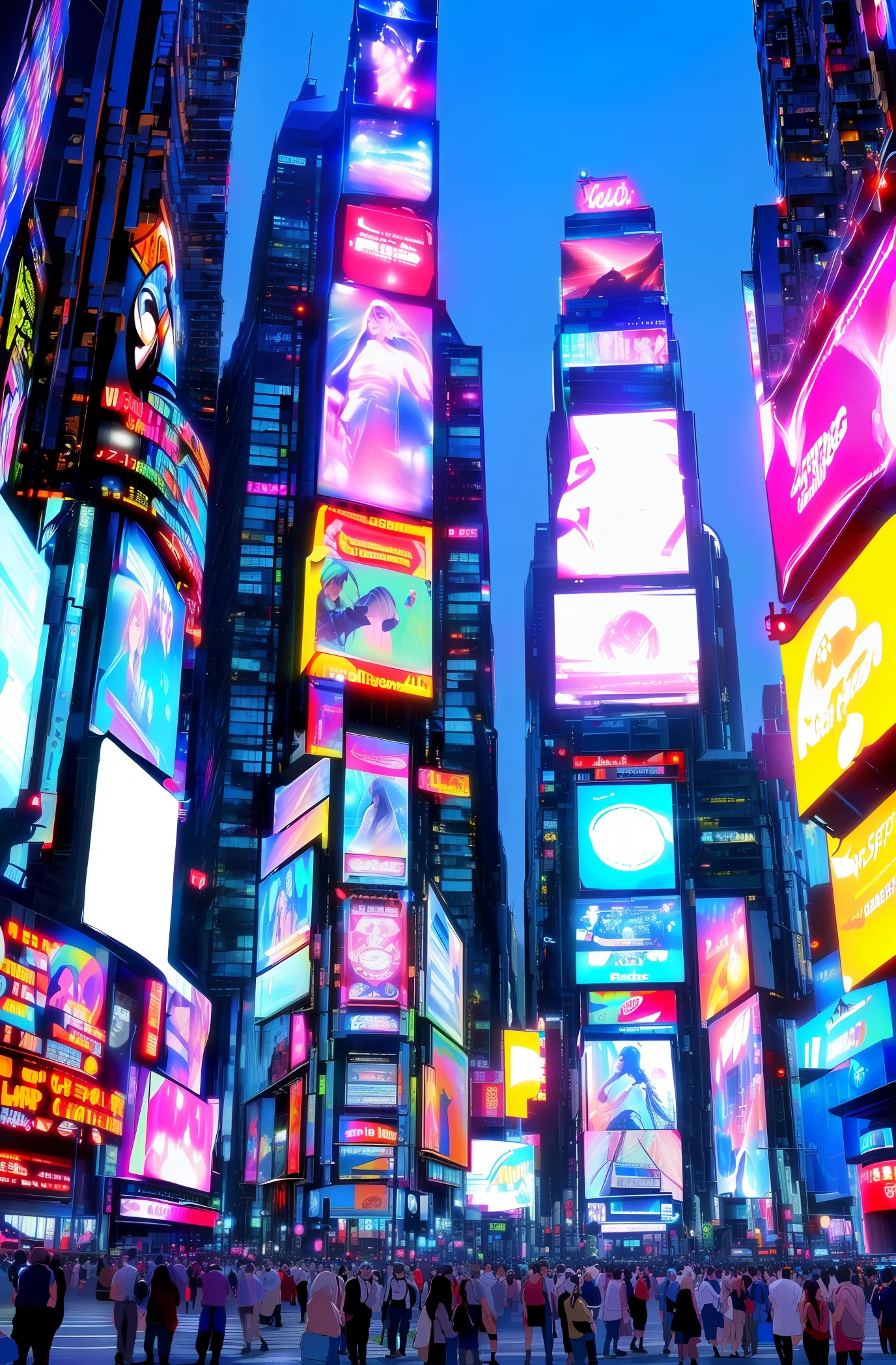 Creates Times Square fully with screen with several photos of famous has 8 k