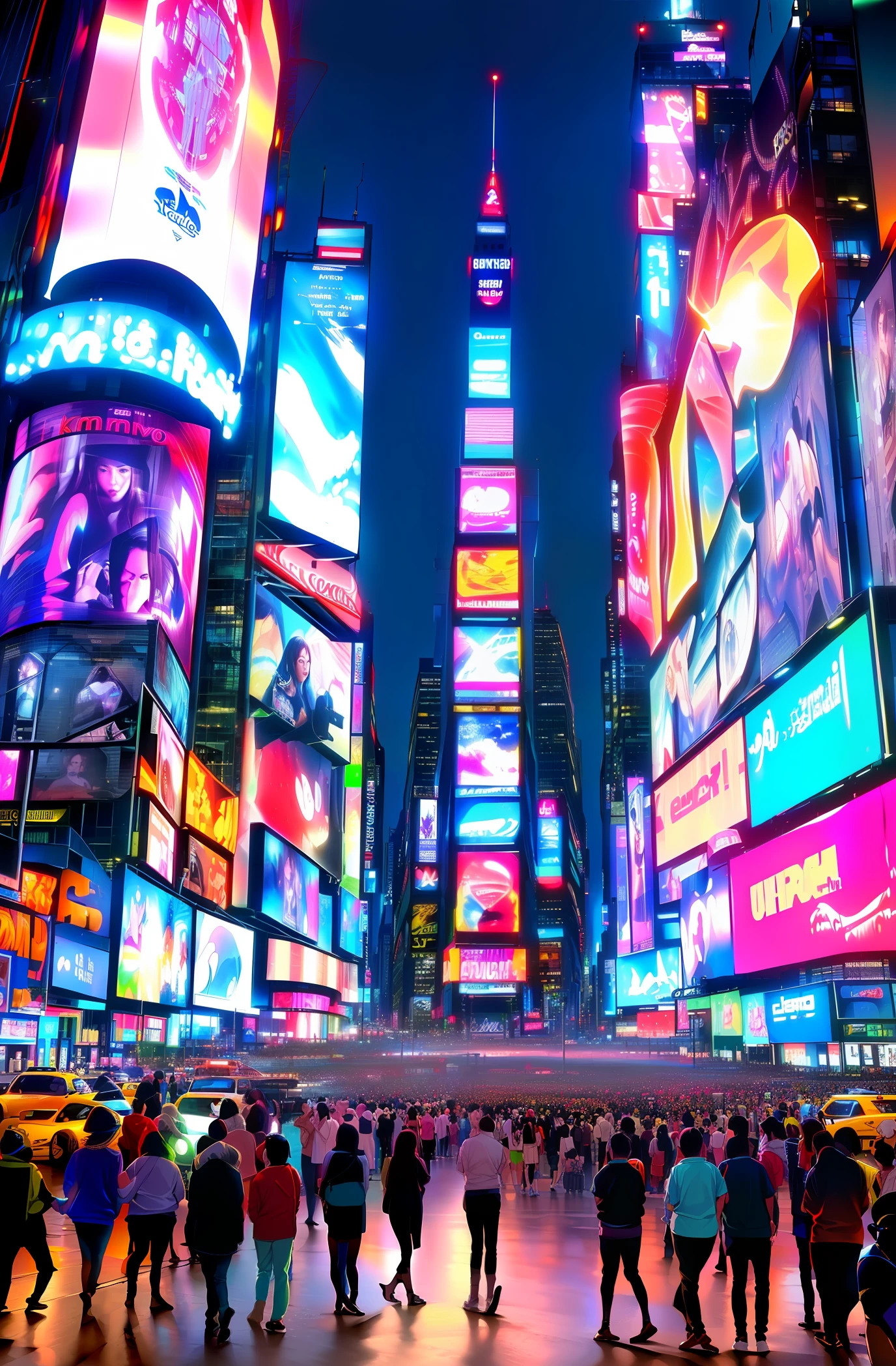 Creates Times Square fully with screen with several photos of famous has 8 k