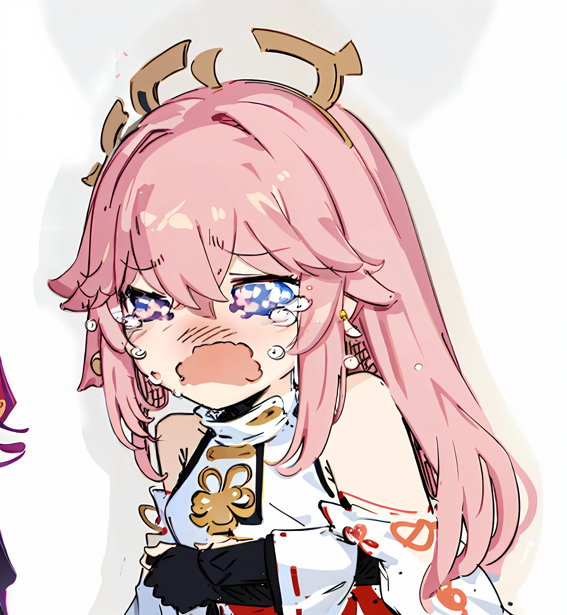 Cute, with a wide open mouth and crying, Yae Miko, like the style drawing, the upper body