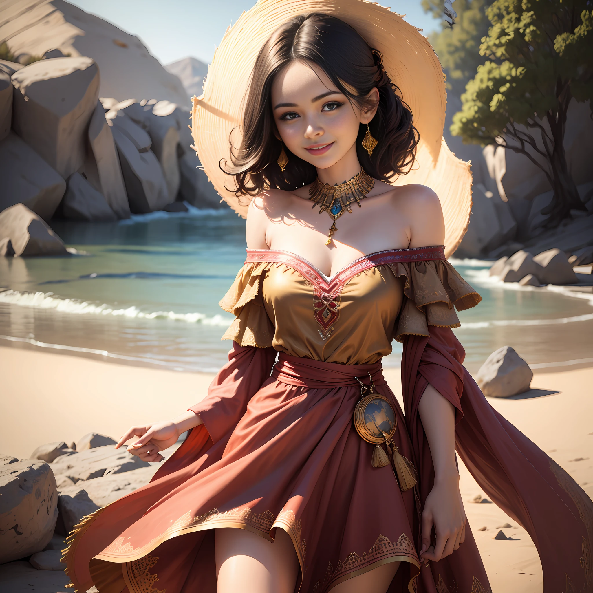 best quality, masterpiece, ultra high res, photorealistic, 1girl, offshoulder, smile