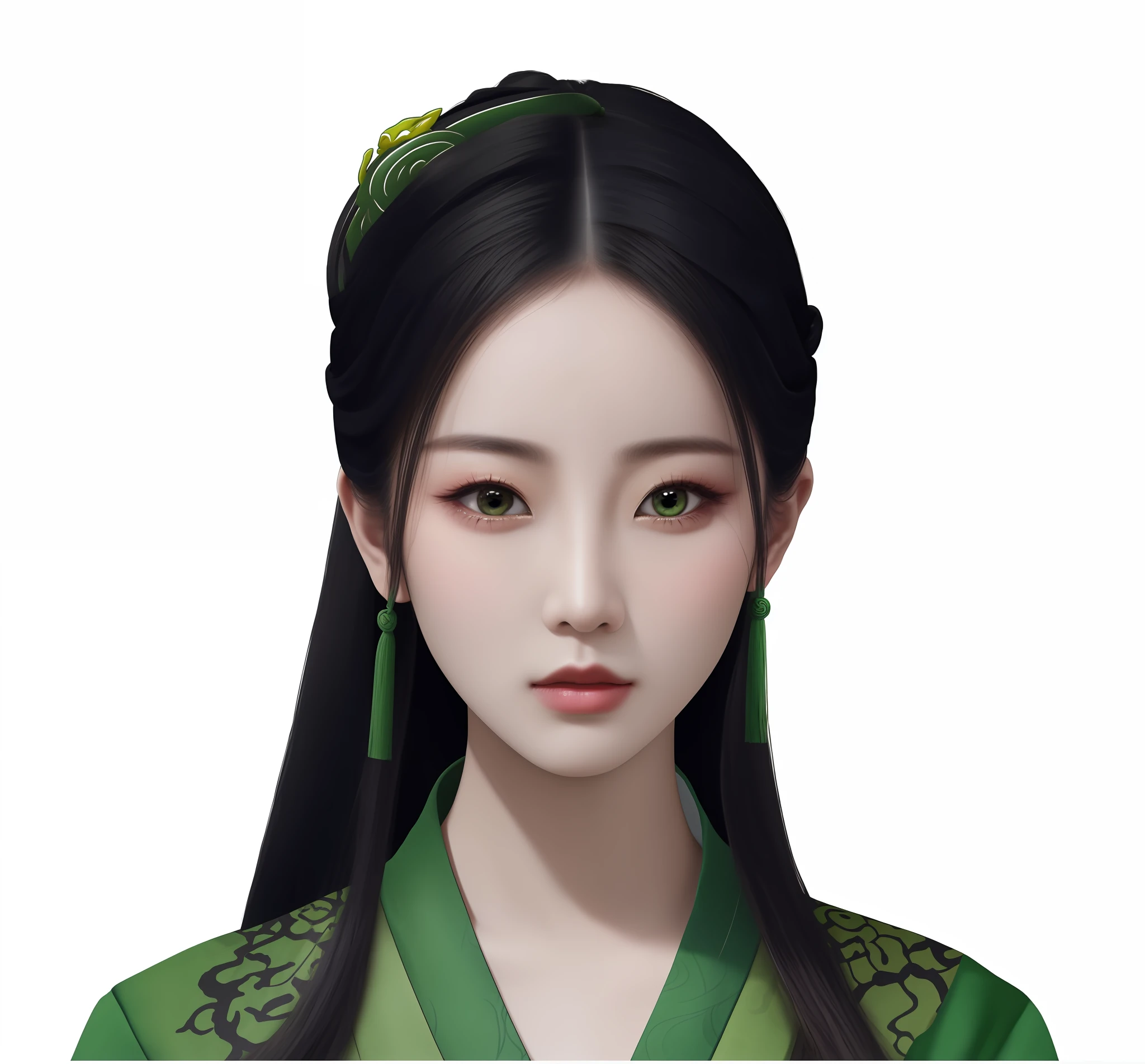 Alafd image of a woman with a green snake wrapped around her head, popular on CGSTATION, ancient Chinese art style, inspired by Xiao Yuncong, Chinese style, Guvez style artwork, inspired by Zhang Yan, snake-woman hybrid, wearing green Hanfu, inspired by Zhang Yin, inspired by Du Qiong, inspired by Ai Xuan, inspired by Zhao Yuan,