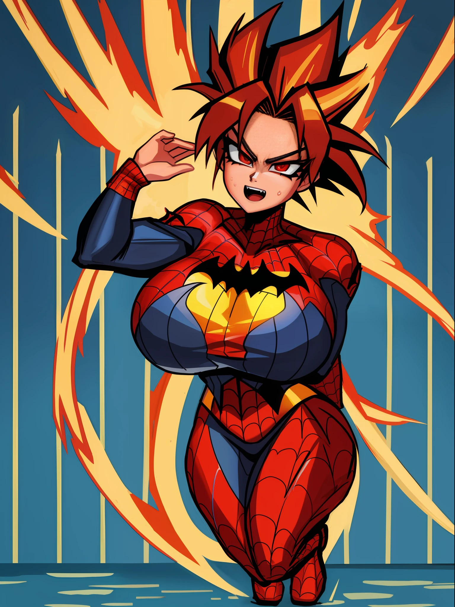 Full body image, ((1 girl in maid/Batman/Spiderman costume, ????????????)), front facing, looking at viewer, furious, Super Saiyan Red hair, red eyes, ((Super Saiyan 2 appearance )), body and clothes completely wet, background of city destroyed with heavy rain and flooding, anime, anatomically correct, ((Super Saiyan Ultra Instinct)), Dragon Ball, mortal kombat, masterpiece, (16k:1.6), ( high details:1.6), (high quality:1.6), (maximum resolution:1.6)