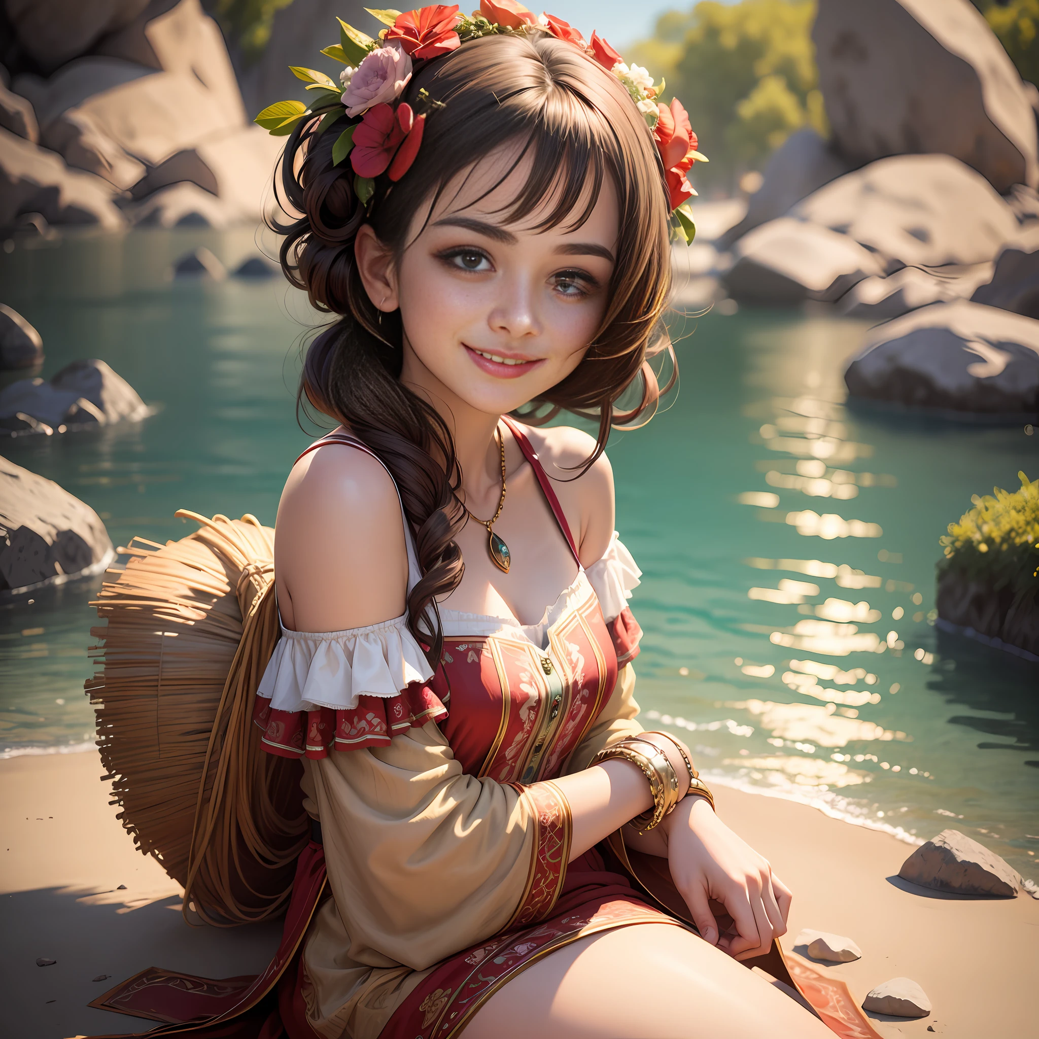 best quality, masterpiece, ultra high res, photorealistic, 1girl, offshoulder, smile